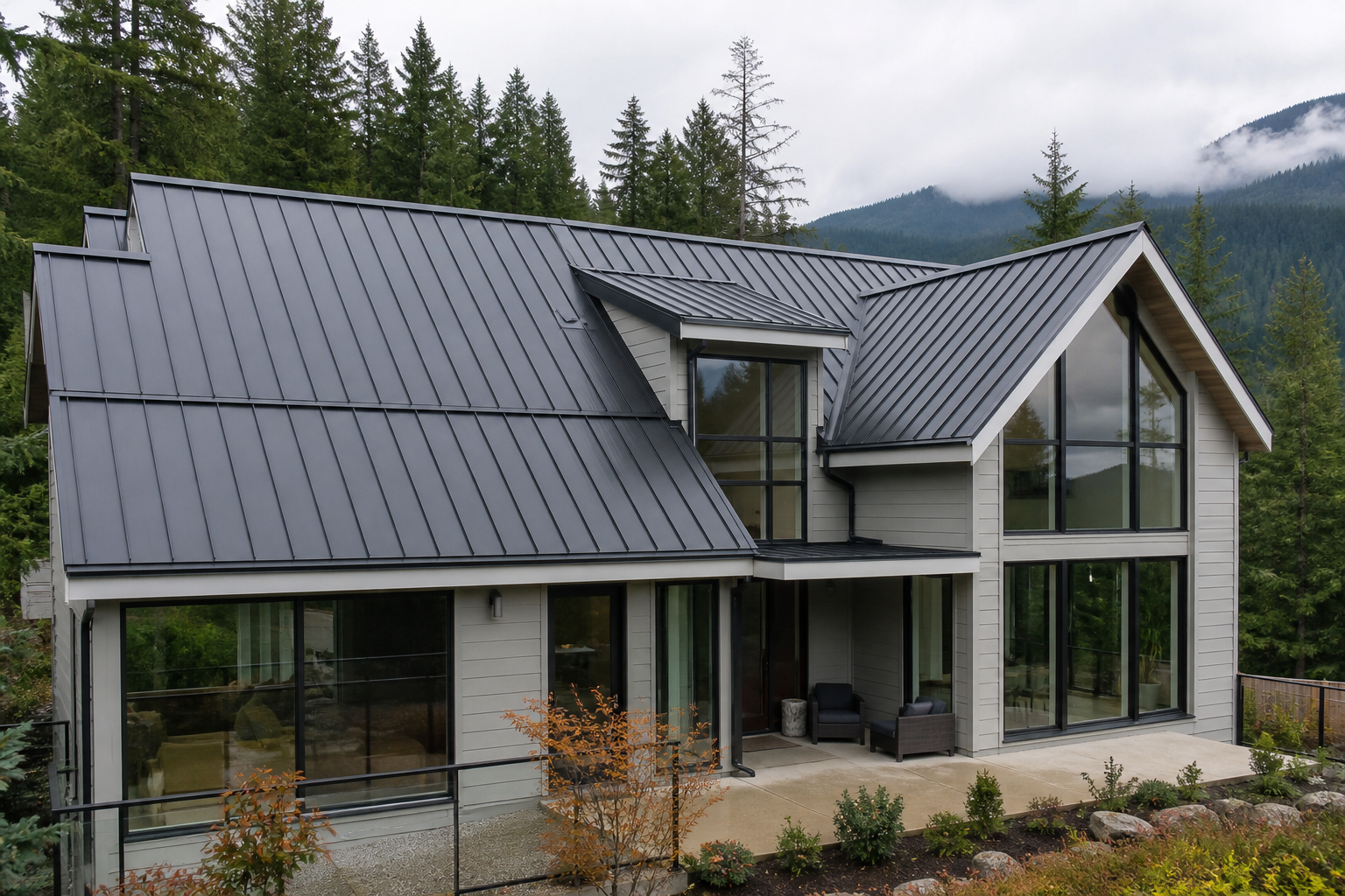 Contemporary North Vancouver home with a new charcoal standing-seam metal roof