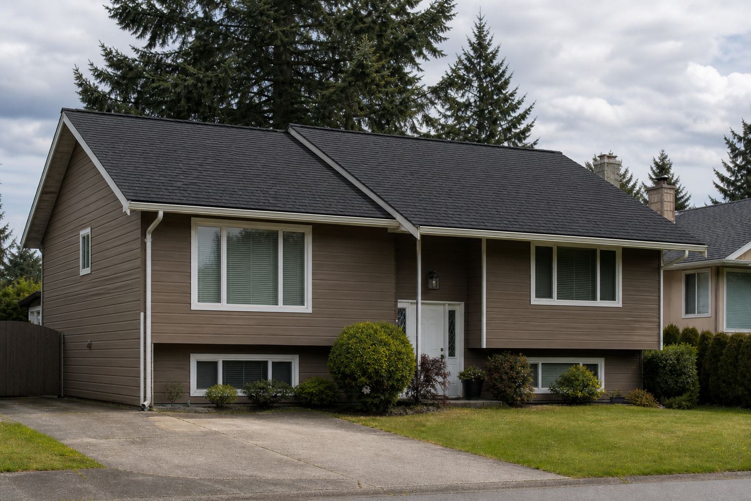 Matching alternate angle after work on a roofing scenario typical of Surrey split-level homes