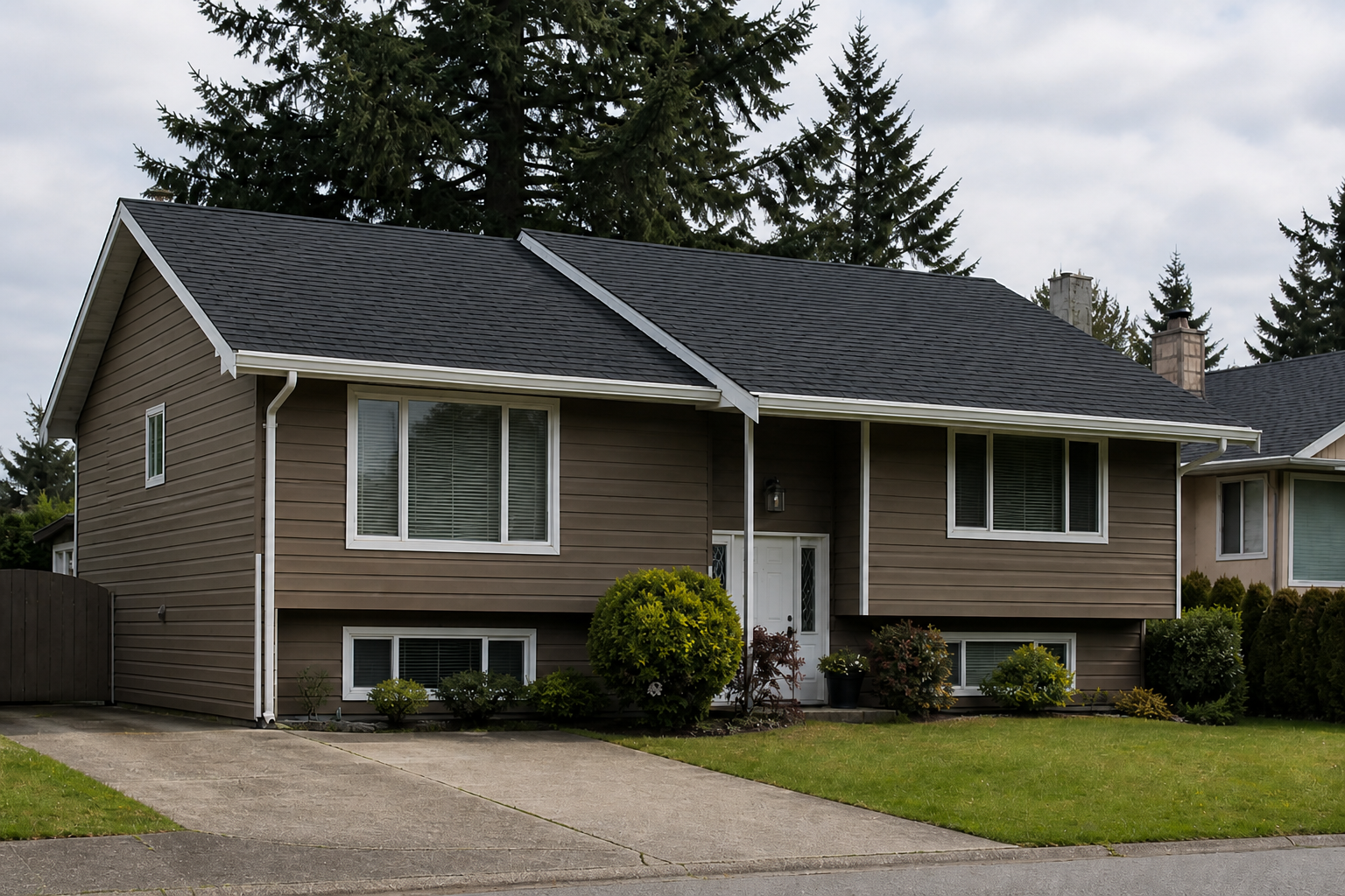 Matching eave or secondary detail after work on a roofing scenario typical of Surrey split-level homes