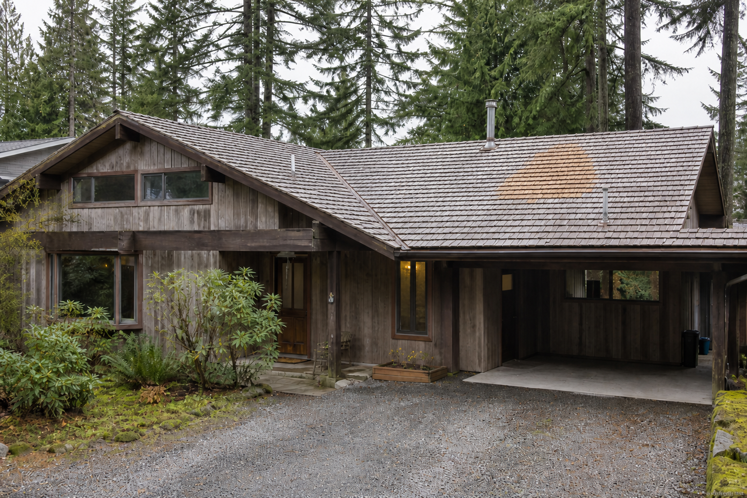 Establishing property view after work on a roofing scenario typical of North Vancouver post-and-beam homes