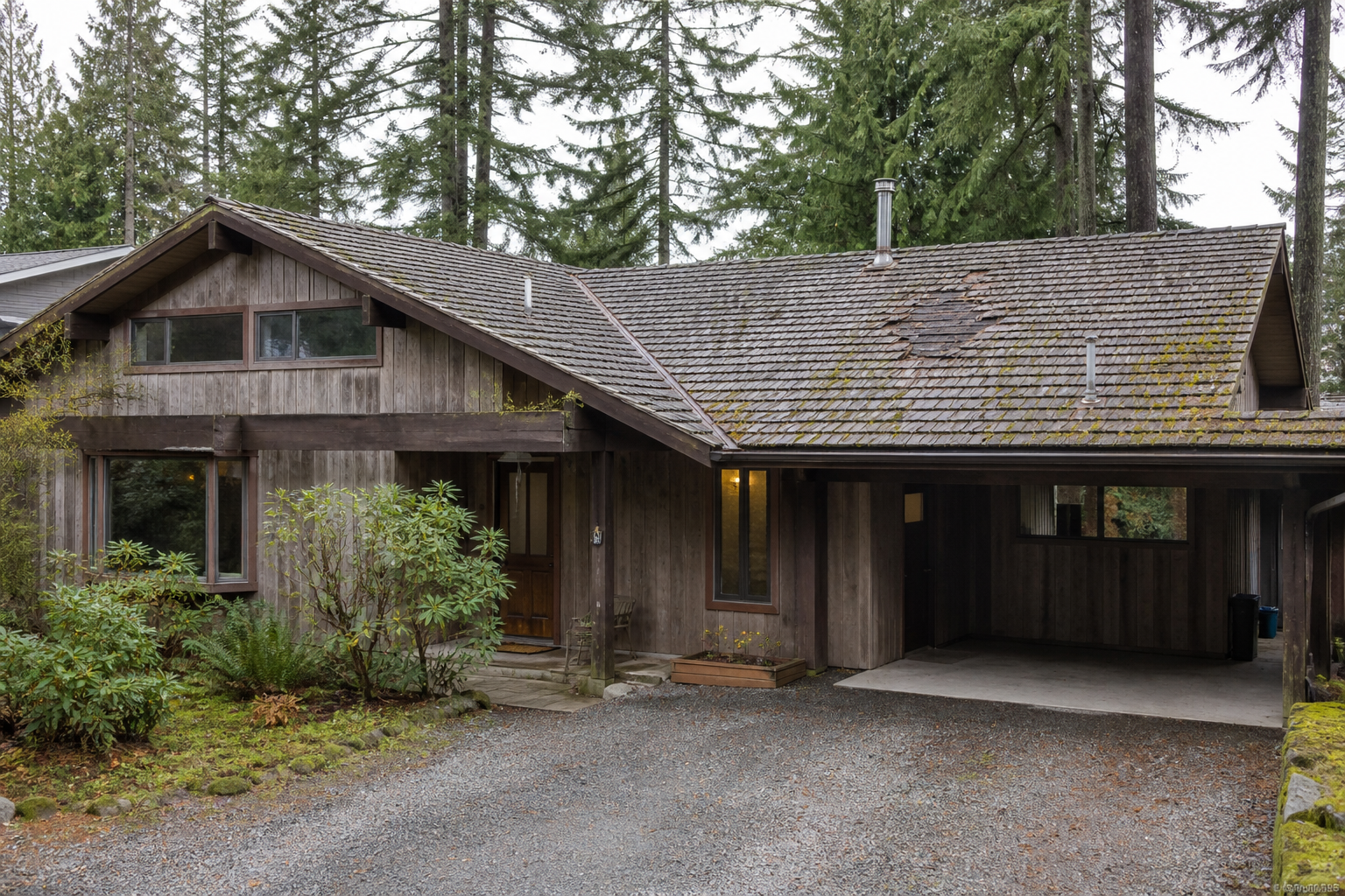 Establishing property view before work on a roofing scenario typical of North Vancouver post-and-beam homes