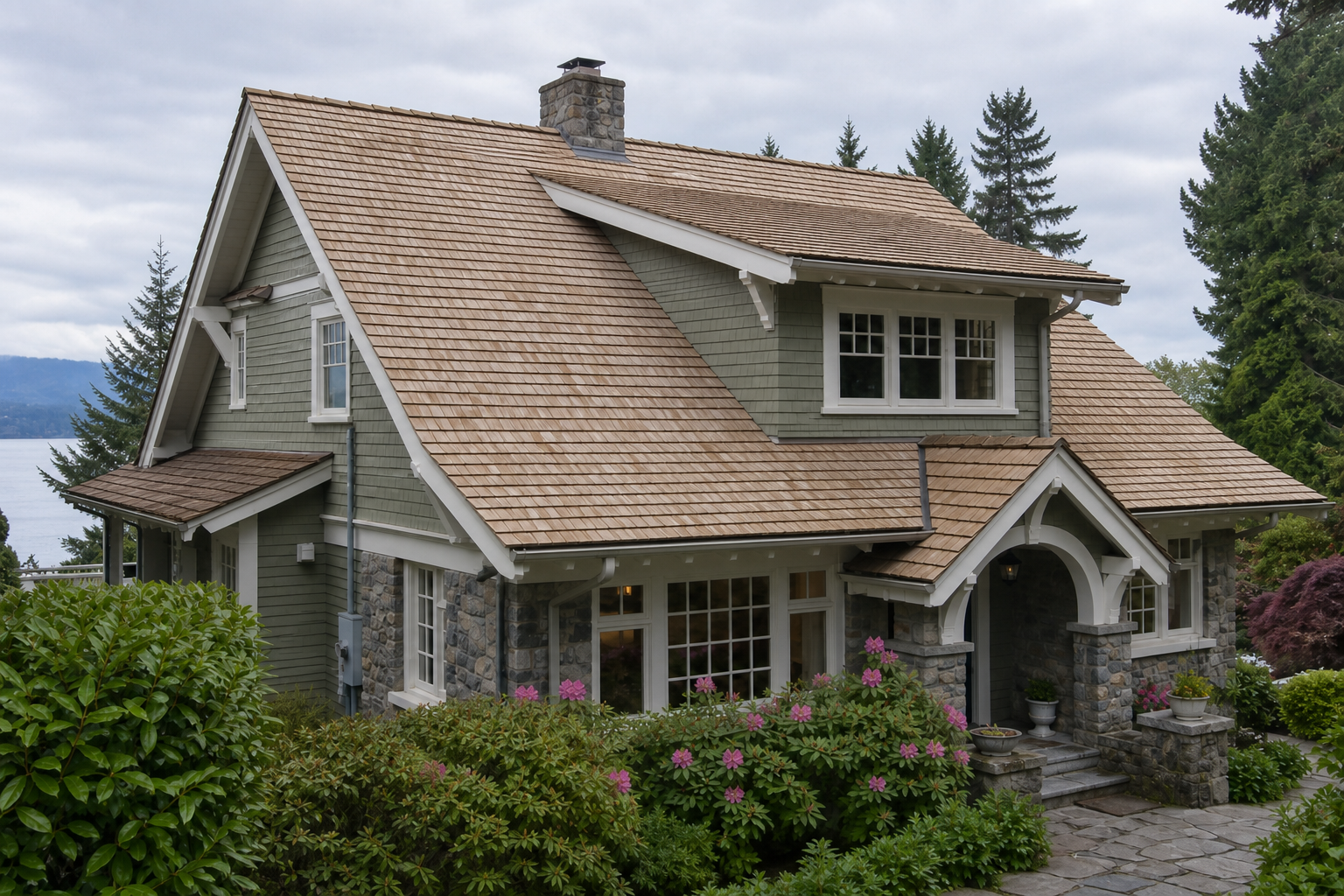Matching alternate angle after work on a roofing scenario typical of West Vancouver craftsman homes