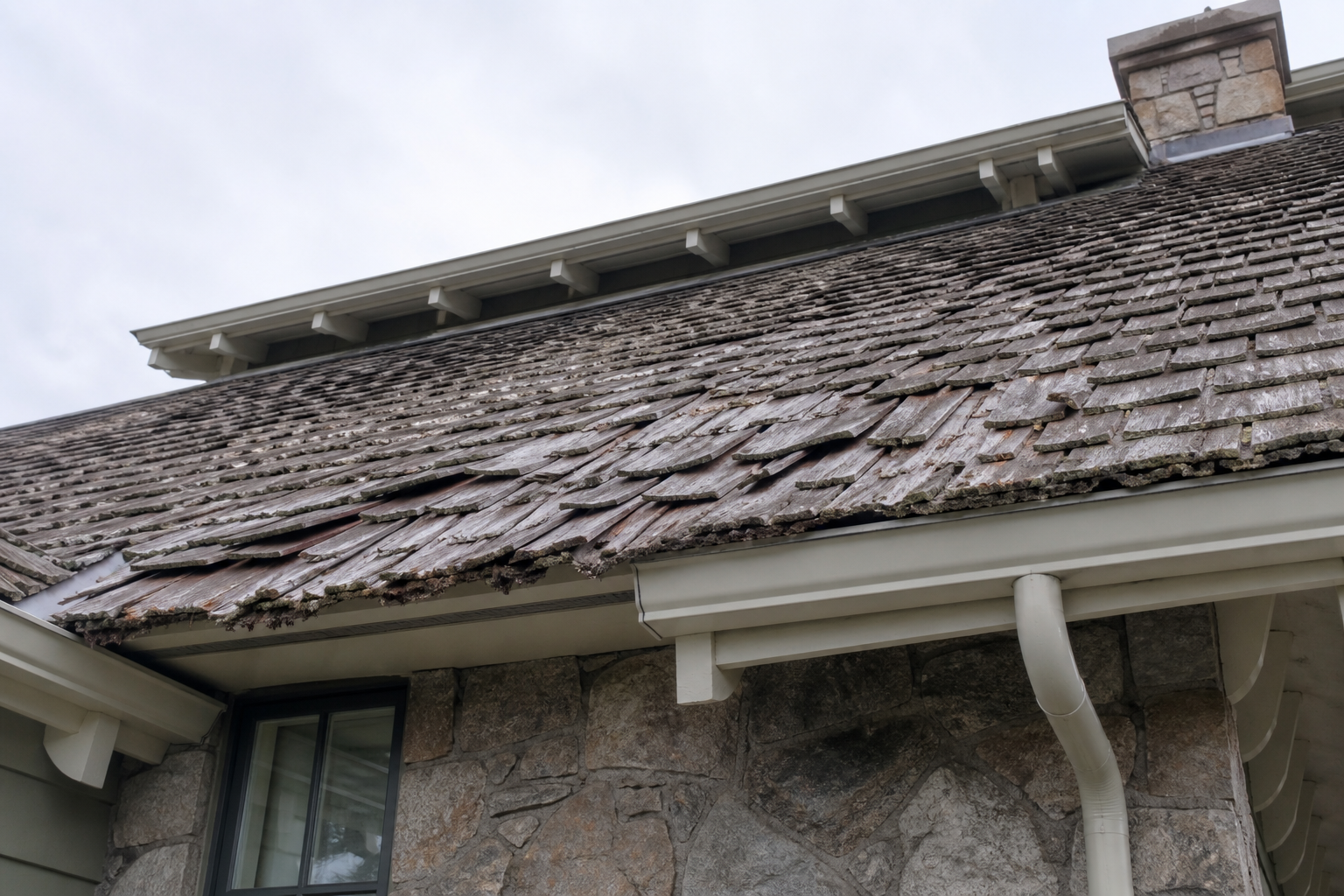 Primary problem-area detail before work on a roofing scenario typical of West Vancouver craftsman homes