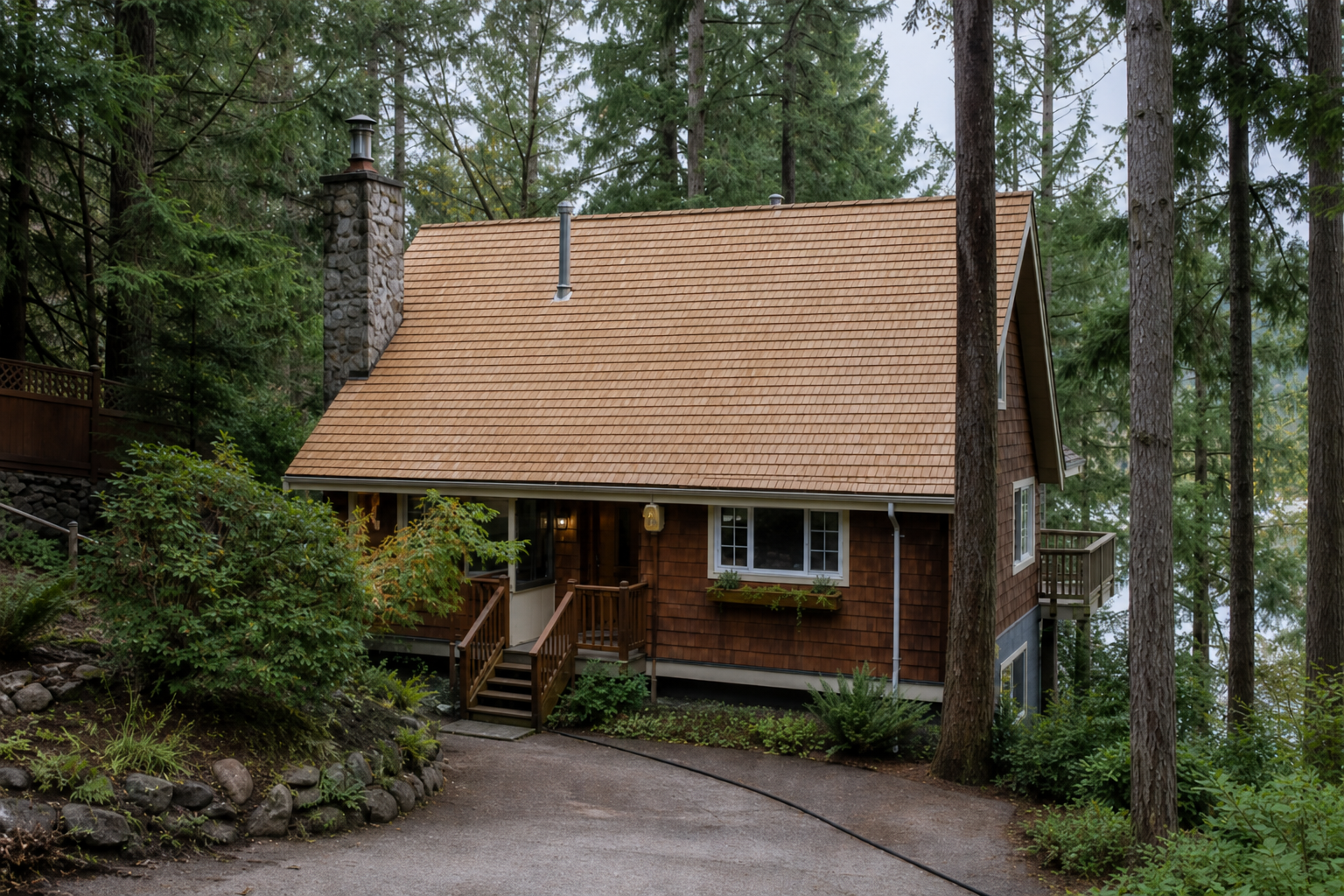 Establishing property view after work on a roofing scenario typical of North Vancouver Deep Cove cottages