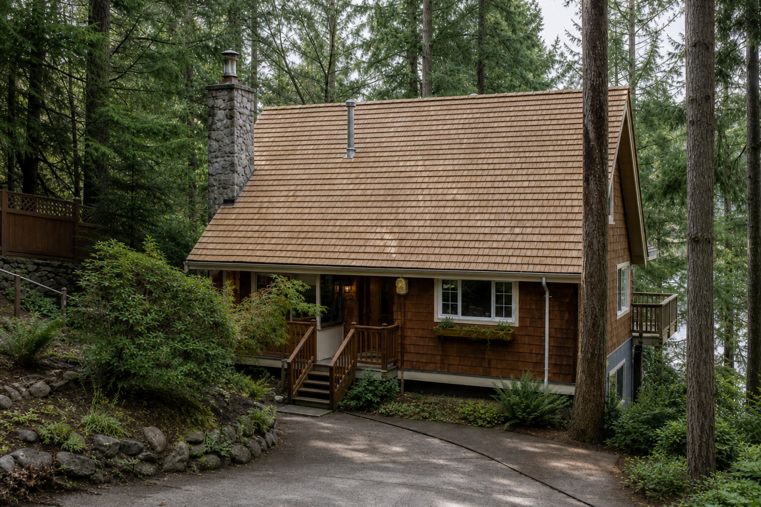 Matching alternate angle after work on a roofing scenario typical of North Vancouver Deep Cove cottages