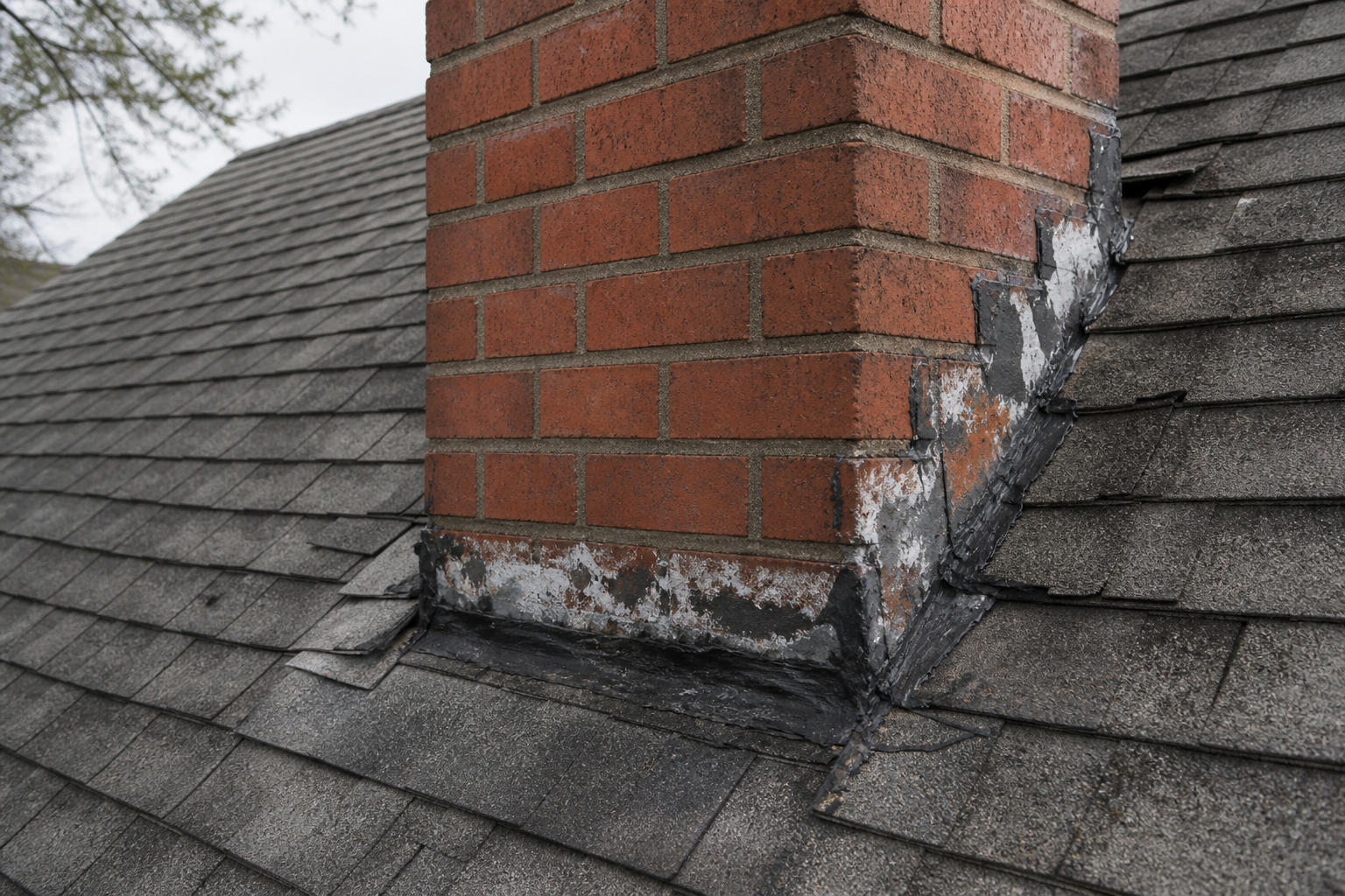 Alternate angle of the failure before work on a roofing scenario typical of New Westminster heritage bungalows