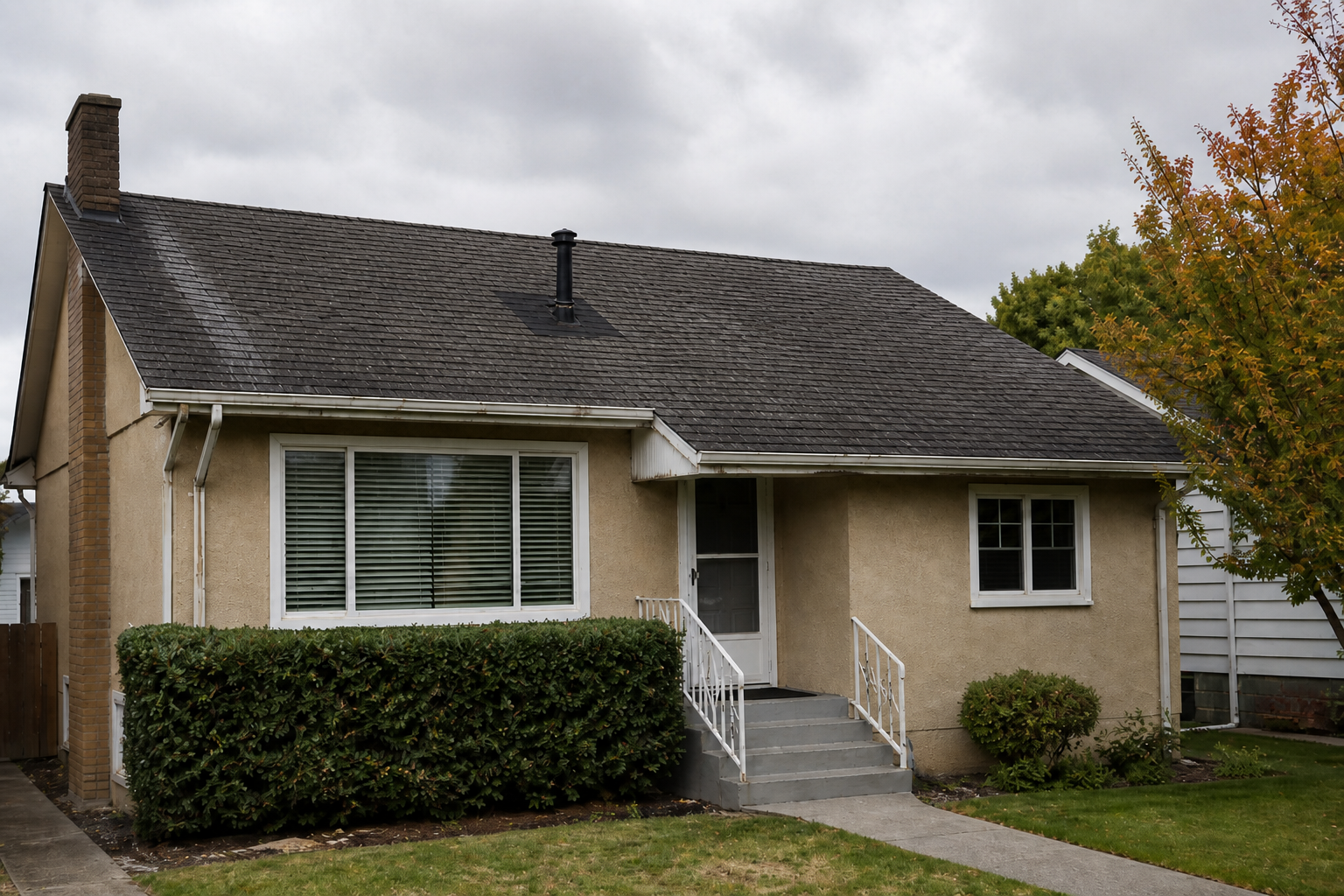 Establishing property view after work on a roofing scenario typical of East Vancouver bungalows
