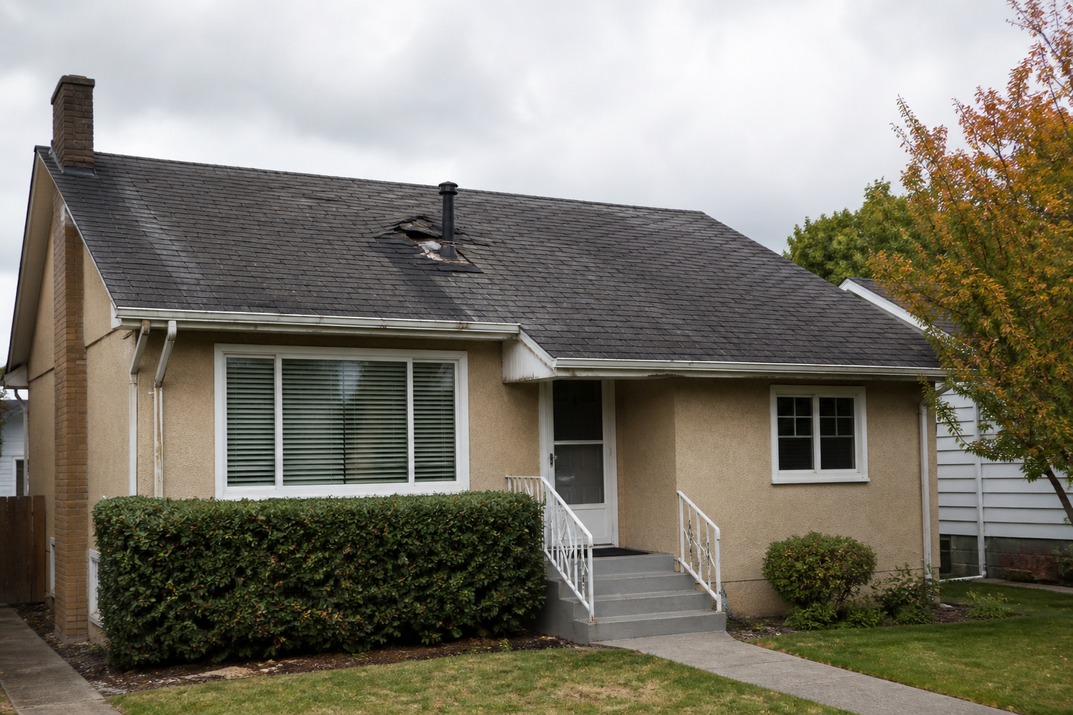 Establishing property view before work on a roofing scenario typical of East Vancouver bungalows