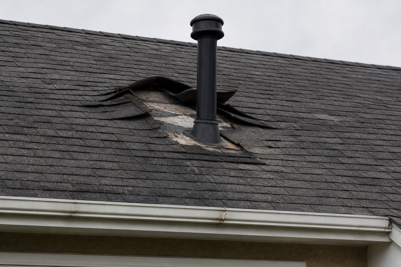 Primary problem-area detail before work on a roofing scenario typical of East Vancouver bungalows