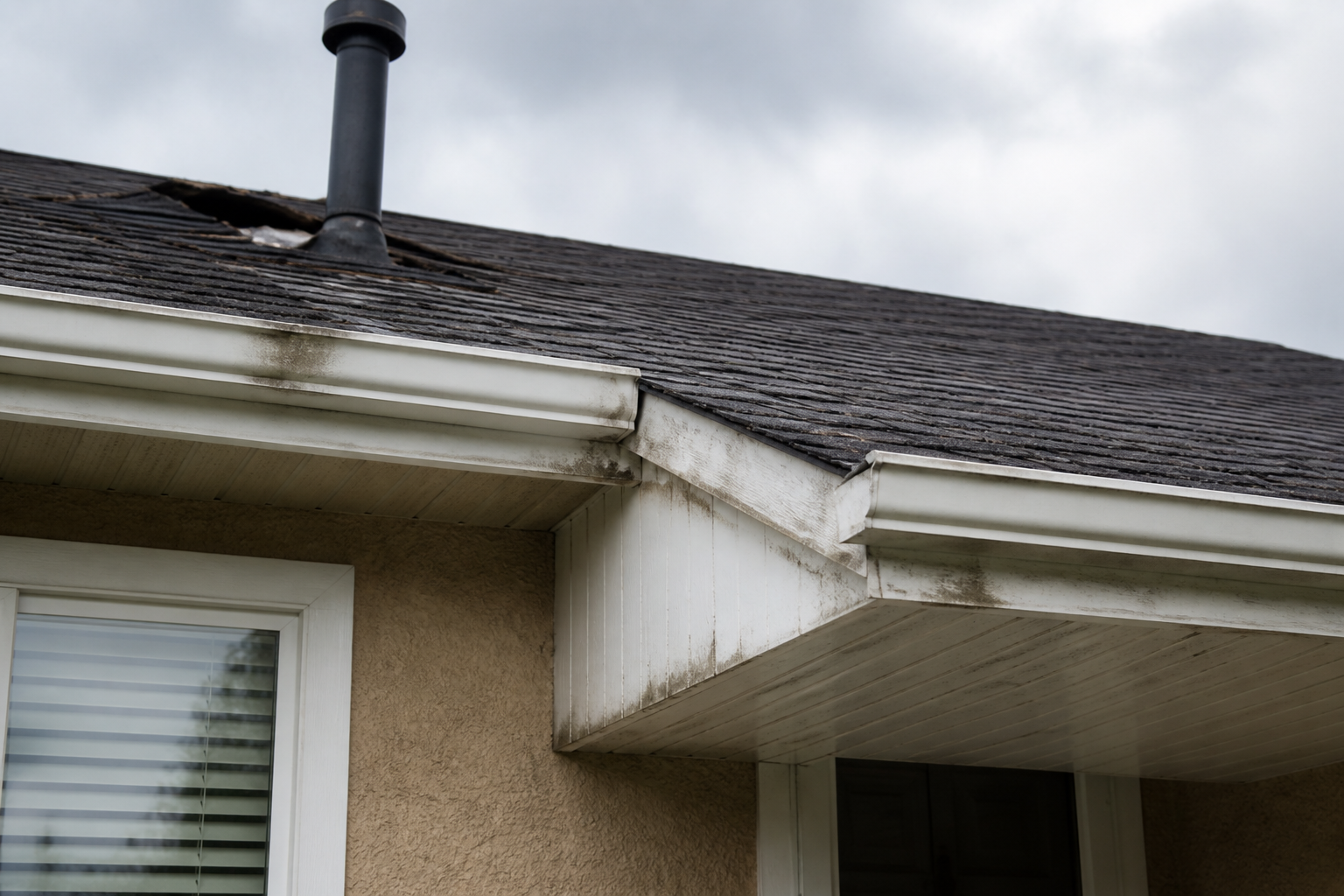 Tight technical failure detail before work on a roofing scenario typical of East Vancouver bungalows