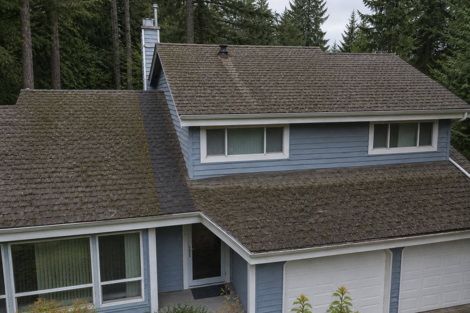 Matching alternate angle after work on a roofing scenario typical of North Vancouver two-storey homes