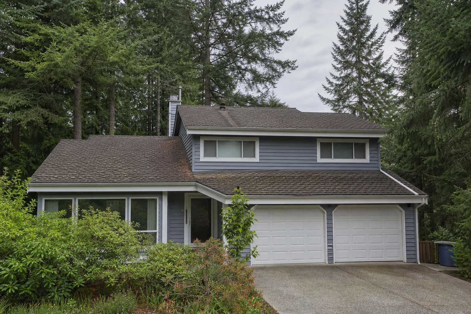 Establishing property view before work on a roofing scenario typical of North Vancouver two-storey homes
