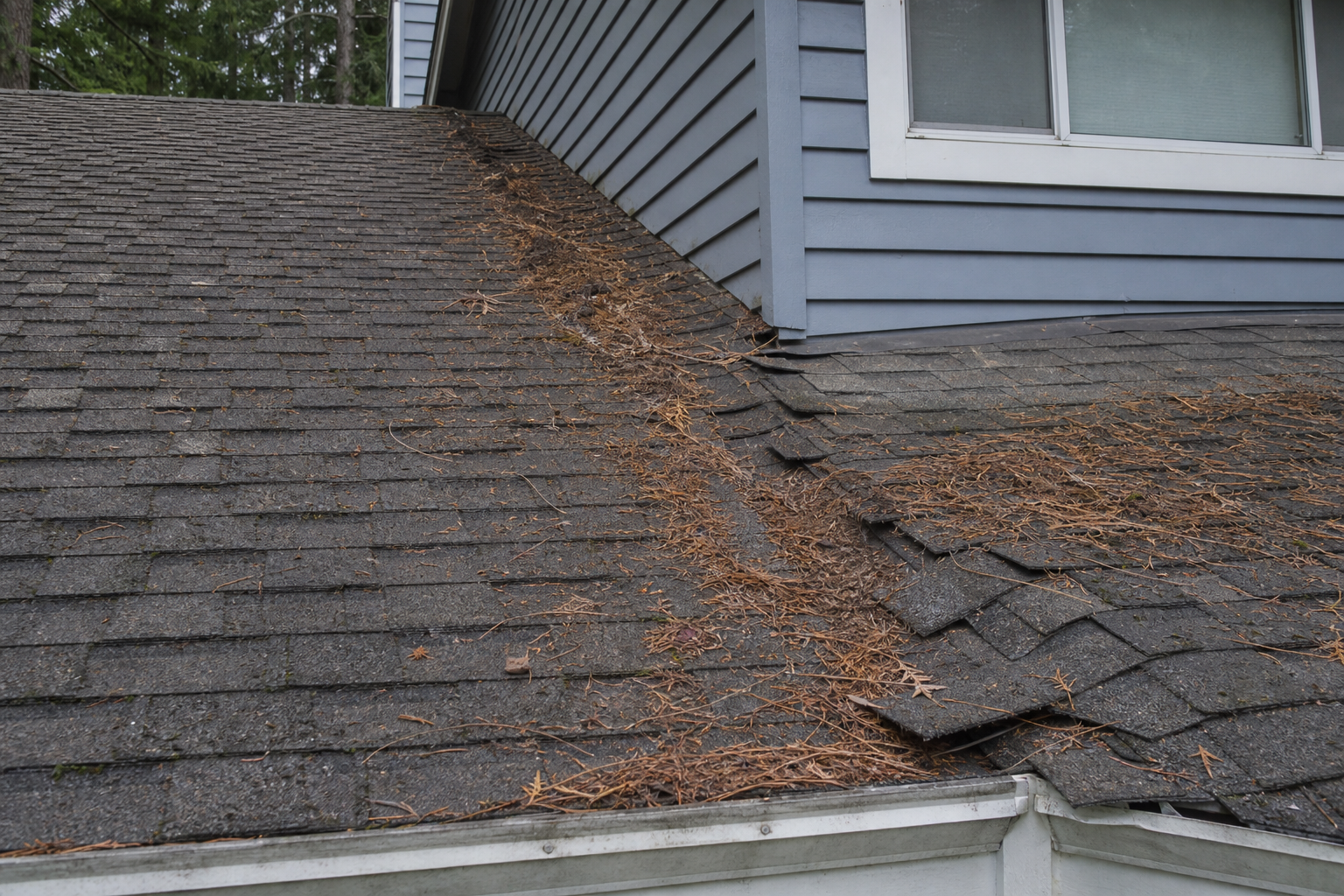Primary problem-area detail before work on a roofing scenario typical of North Vancouver two-storey homes