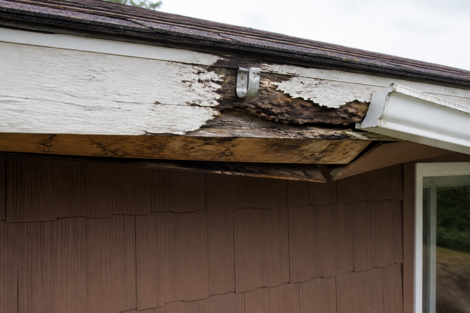 Primary problem-area detail before work on a roofing scenario typical of Delta homes with carports