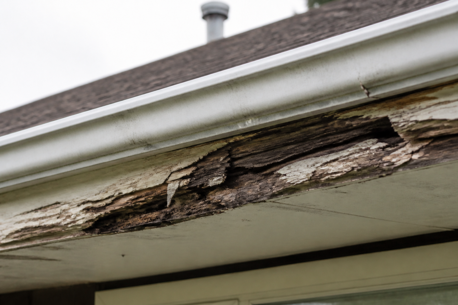 Tight technical failure detail before work on a roofing scenario typical of Delta homes with carports