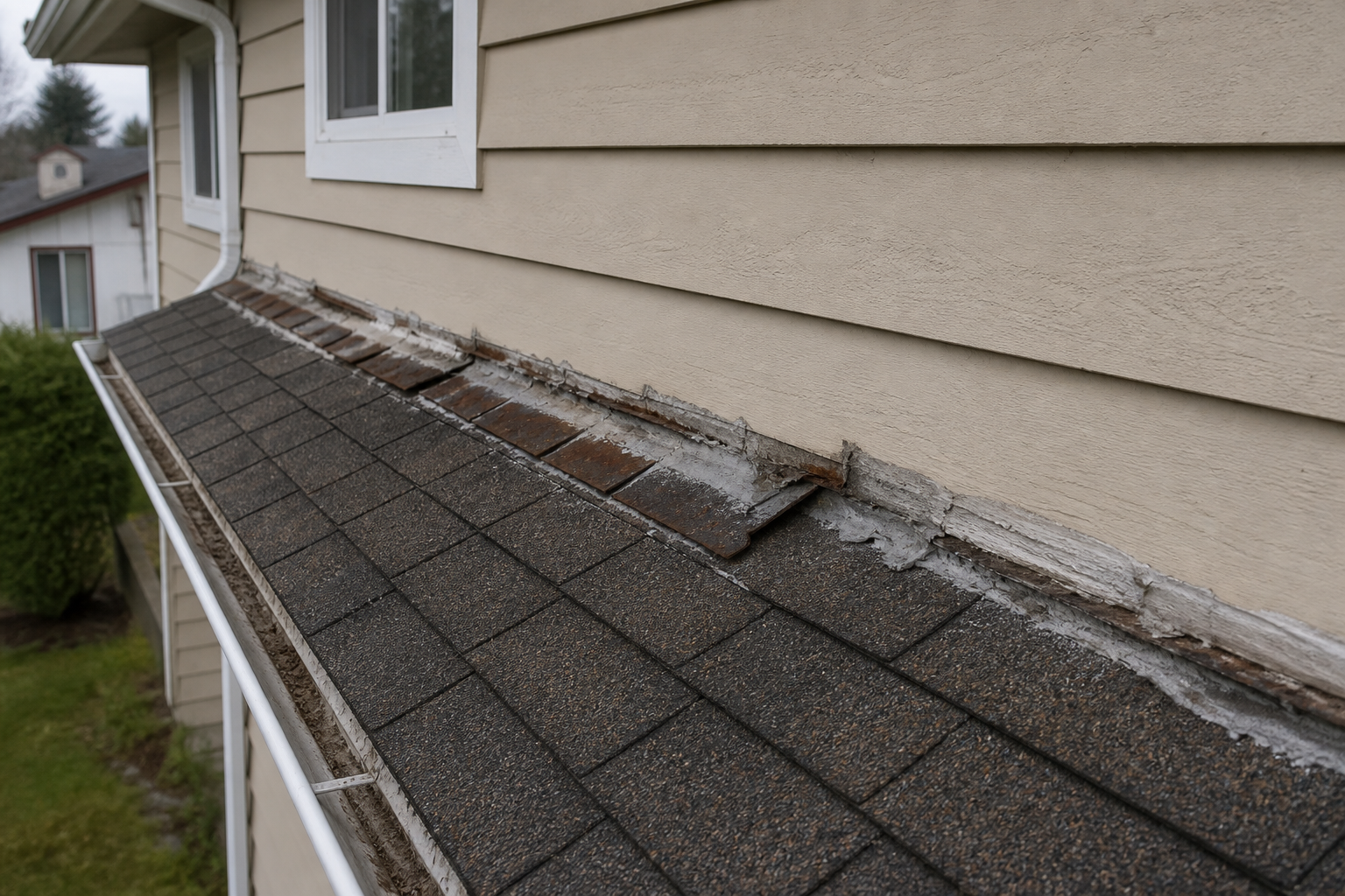 Primary problem-area detail before work on a roofing scenario typical of Burnaby 1960s split-levels