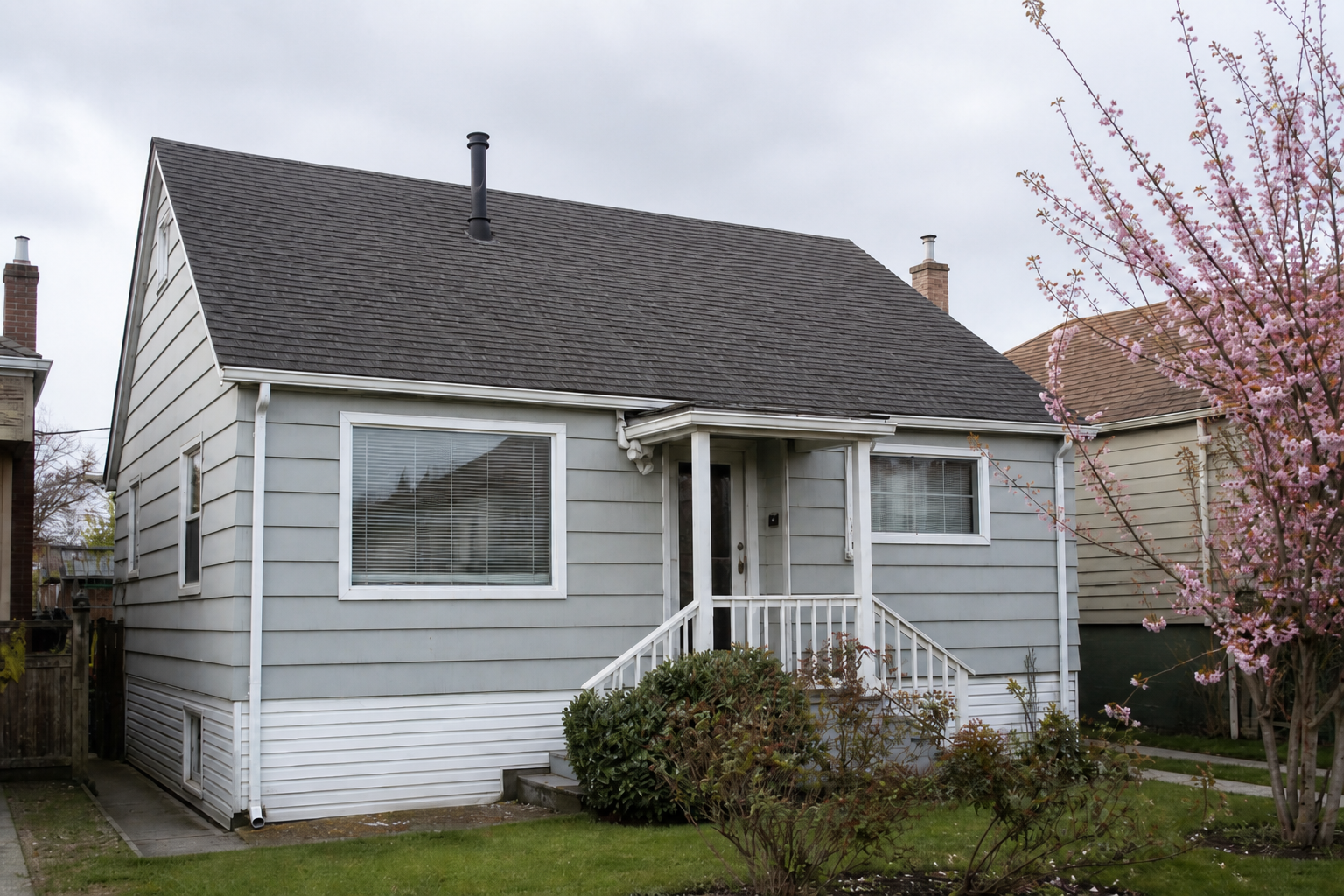 Establishing property view after work on a roofing scenario typical of Vancouver east-side homes