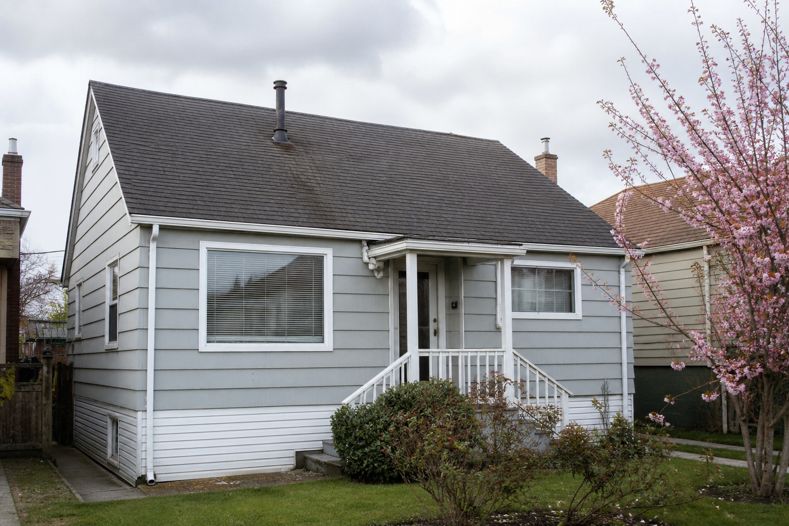 Establishing property view before work on a roofing scenario typical of Vancouver east-side homes