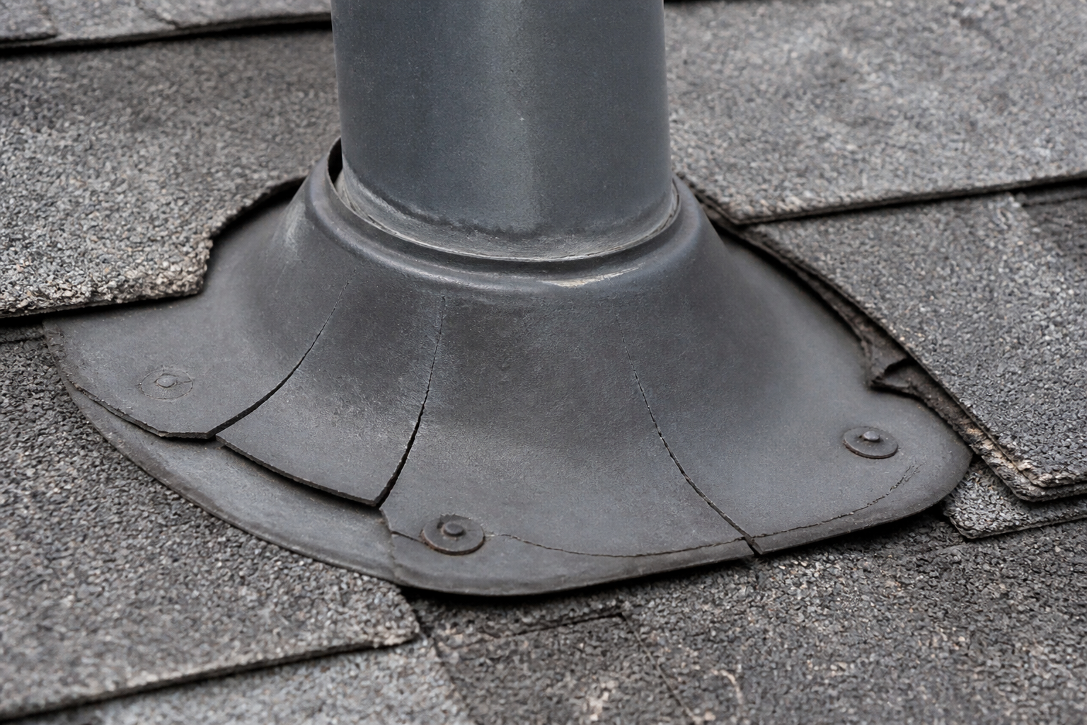 Alternate angle of the failure before work on a roofing scenario typical of Vancouver east-side homes