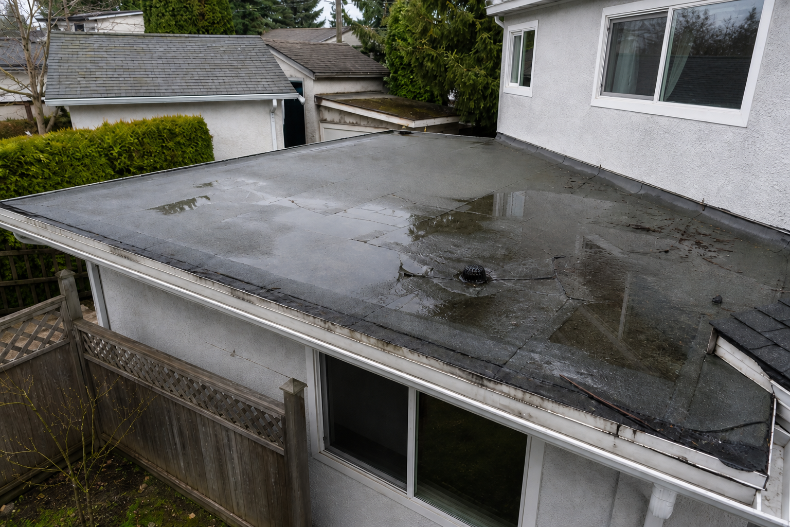 Alternate angle of the failure before work on a roofing scenario typical of Richmond rear additions