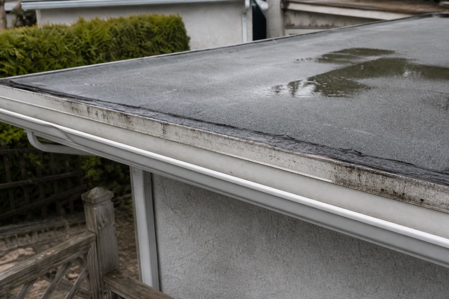 Eave, gutter, or secondary consequence detail before work on a roofing scenario typical of Richmond rear additions