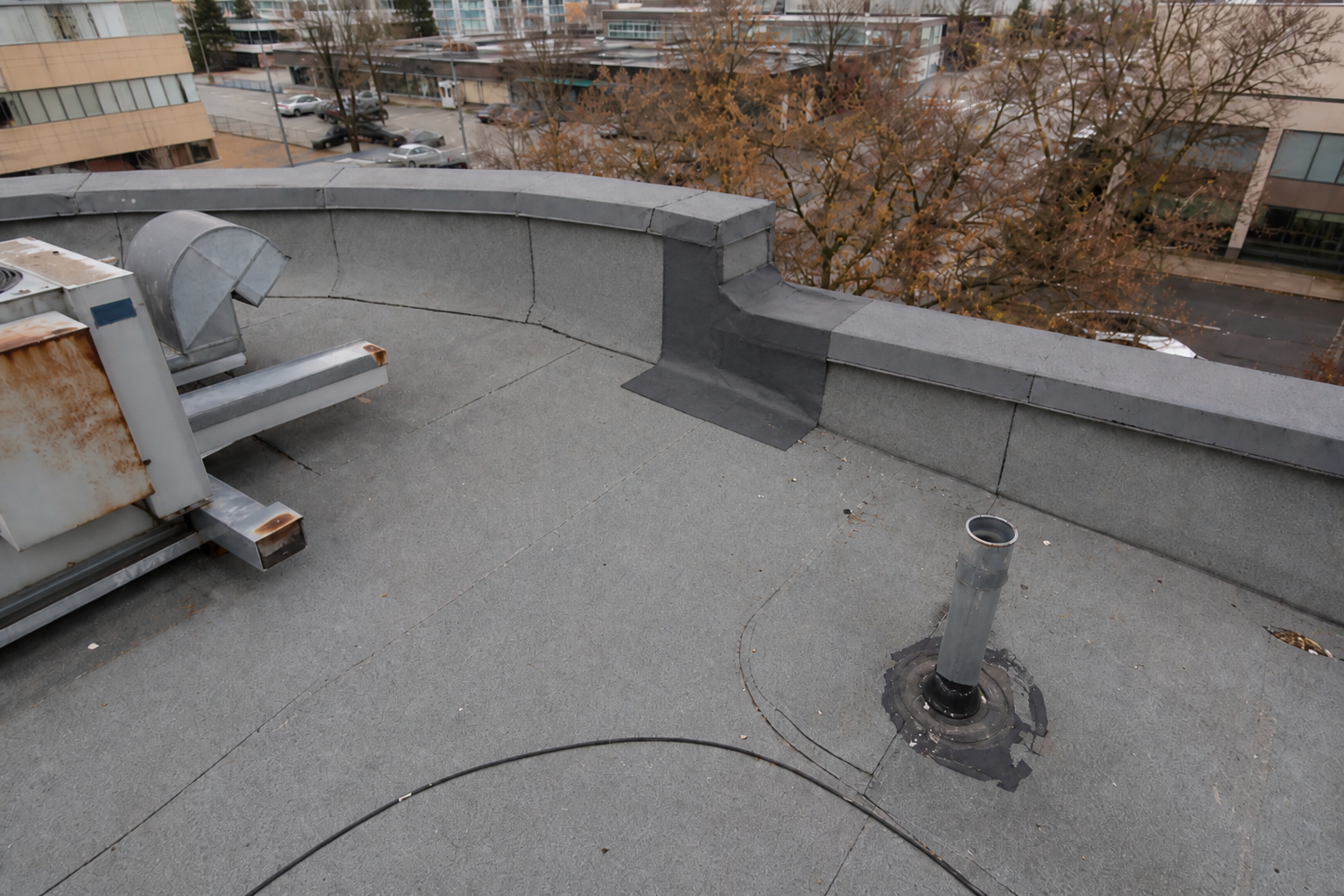 Establishing property view after work on a roofing scenario typical of Burnaby commercial/strata roofs