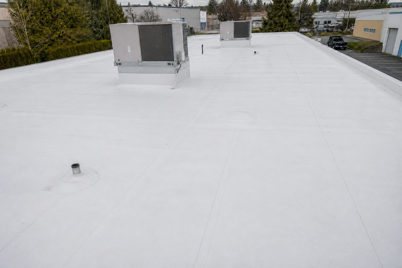 Establishing property view after work on a roofing scenario typical of Richmond small commercial buildings