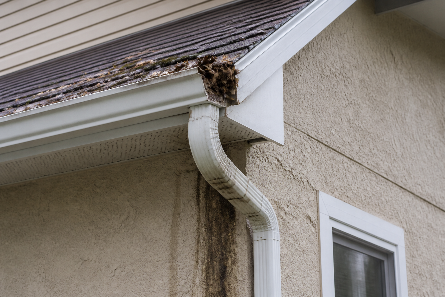 Alternate angle of the failure before work on a roofing scenario typical of Port Coquitlam homes