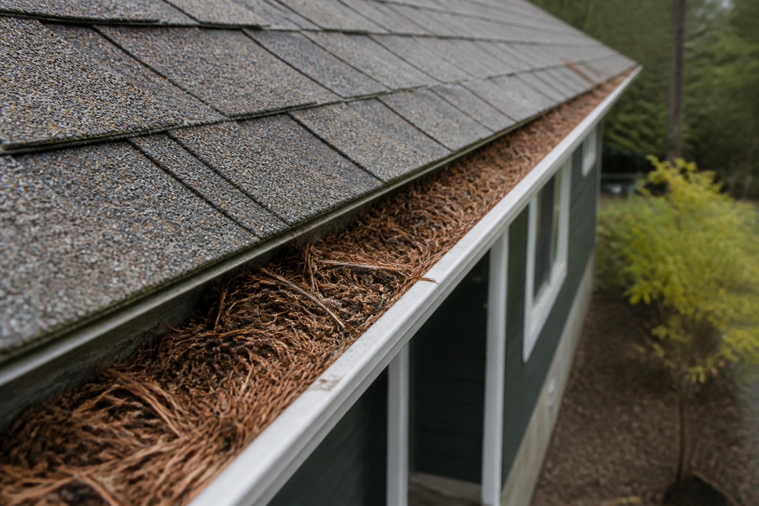 Tight technical failure detail before work on a roofing scenario typical of Port Moody conifer-edge homes