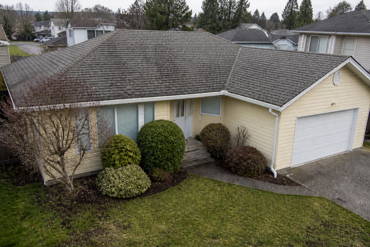 Matching alternate angle after work on a roofing scenario typical of Delta 1980s homes