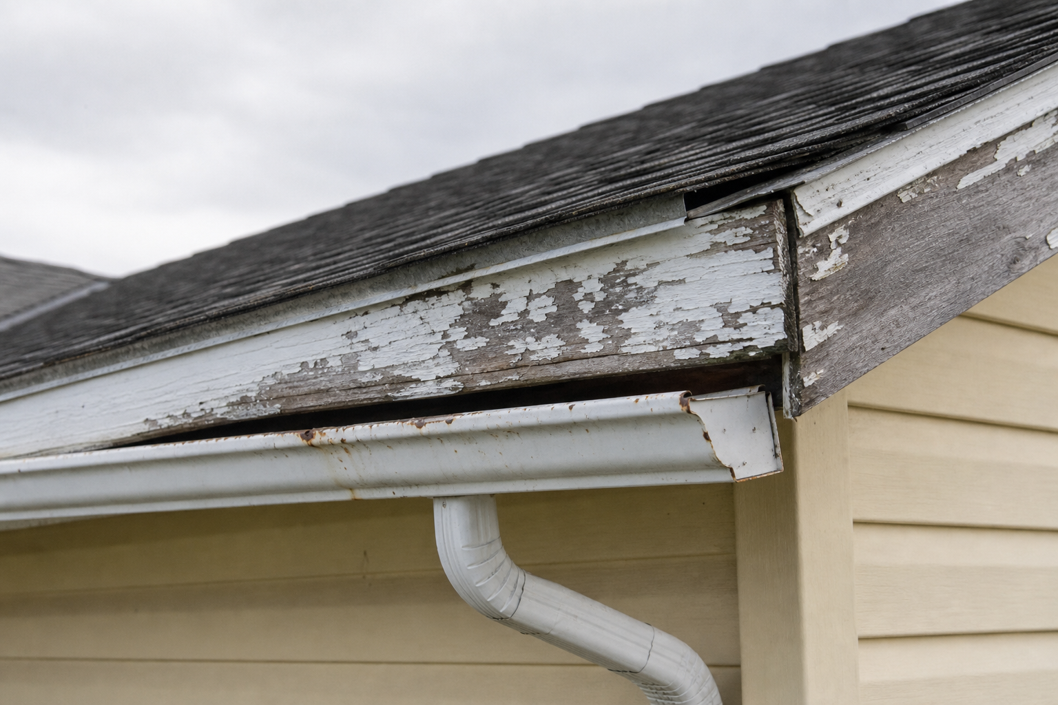 Primary problem-area detail before work on a roofing scenario typical of Delta 1980s homes
