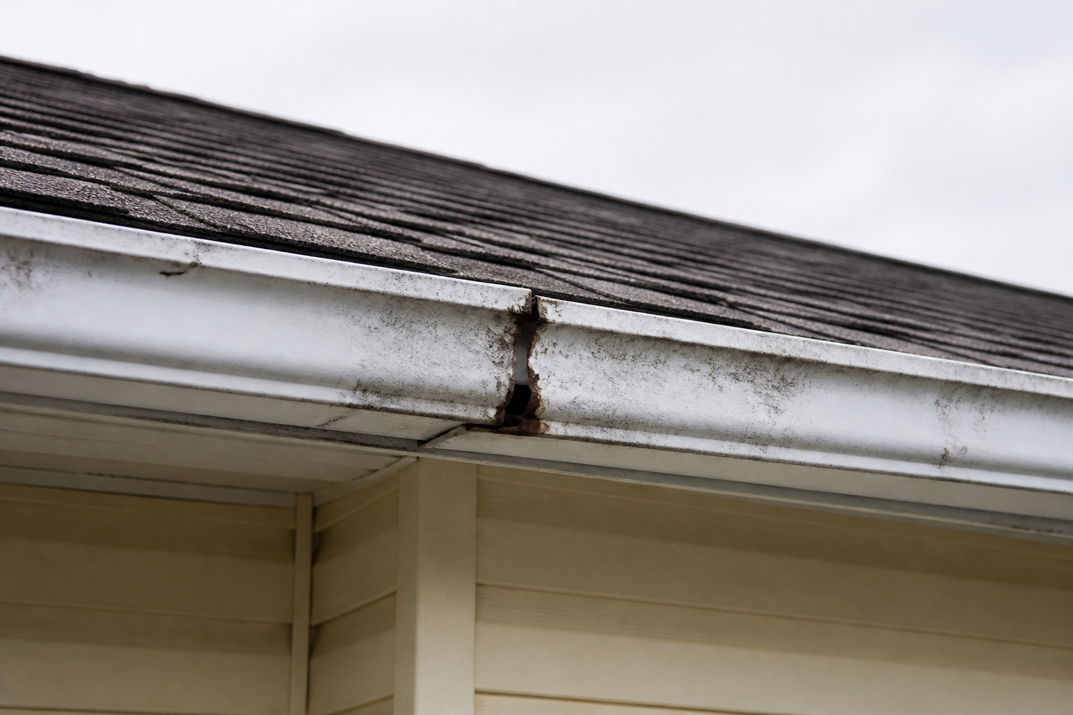 Tight technical failure detail before work on a roofing scenario typical of Delta 1980s homes