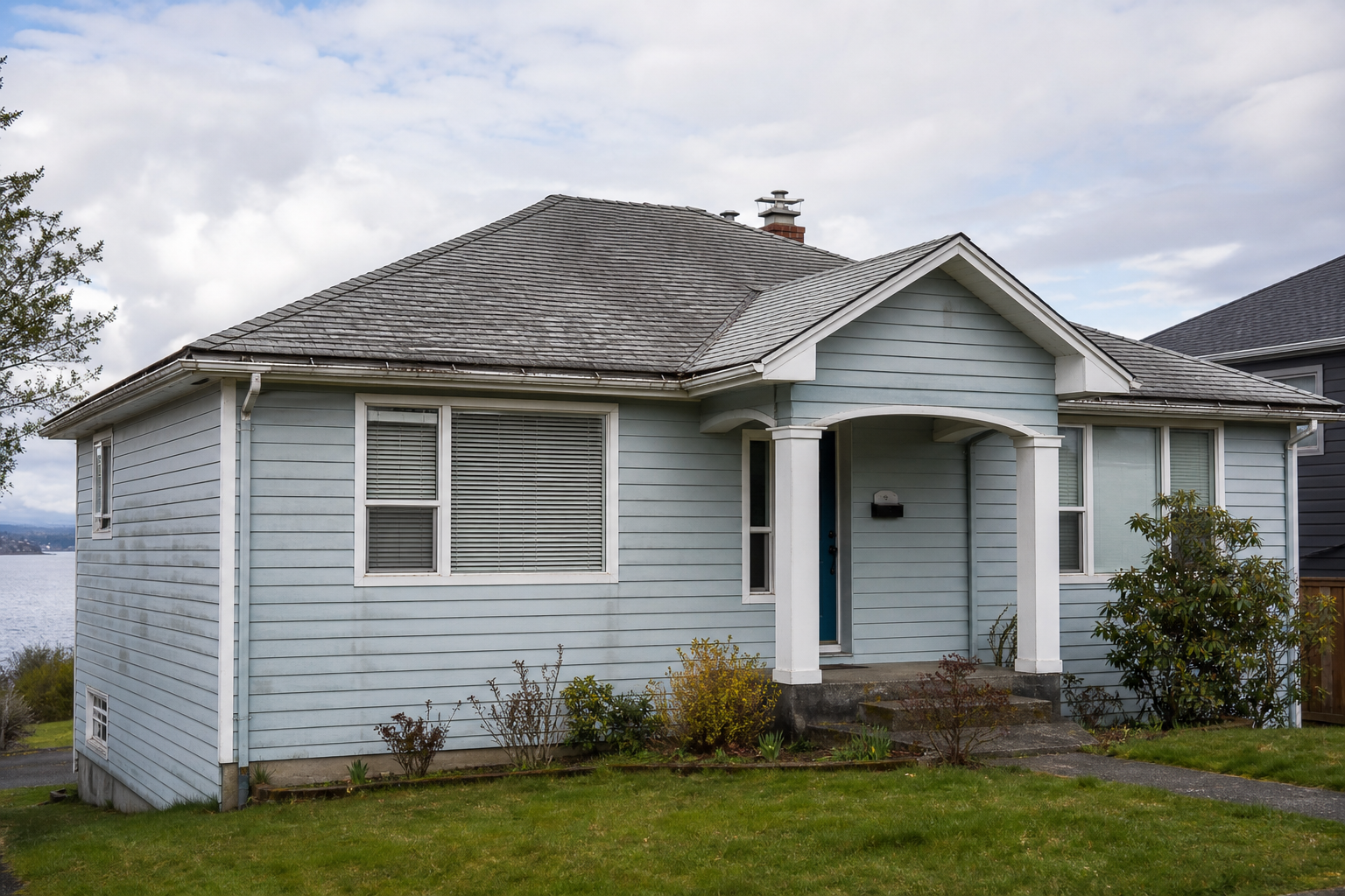 Establishing property view before work on a roofing scenario typical of White Rock coastal homes