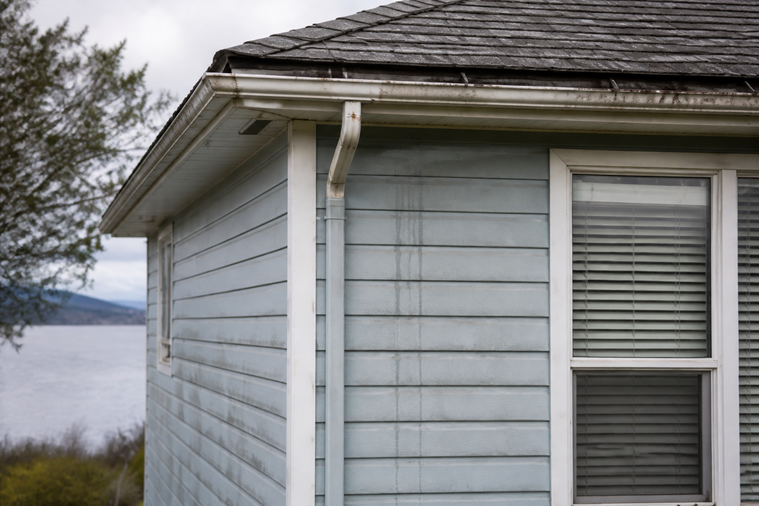 Eave, gutter, or secondary consequence detail before work on a roofing scenario typical of White Rock coastal homes