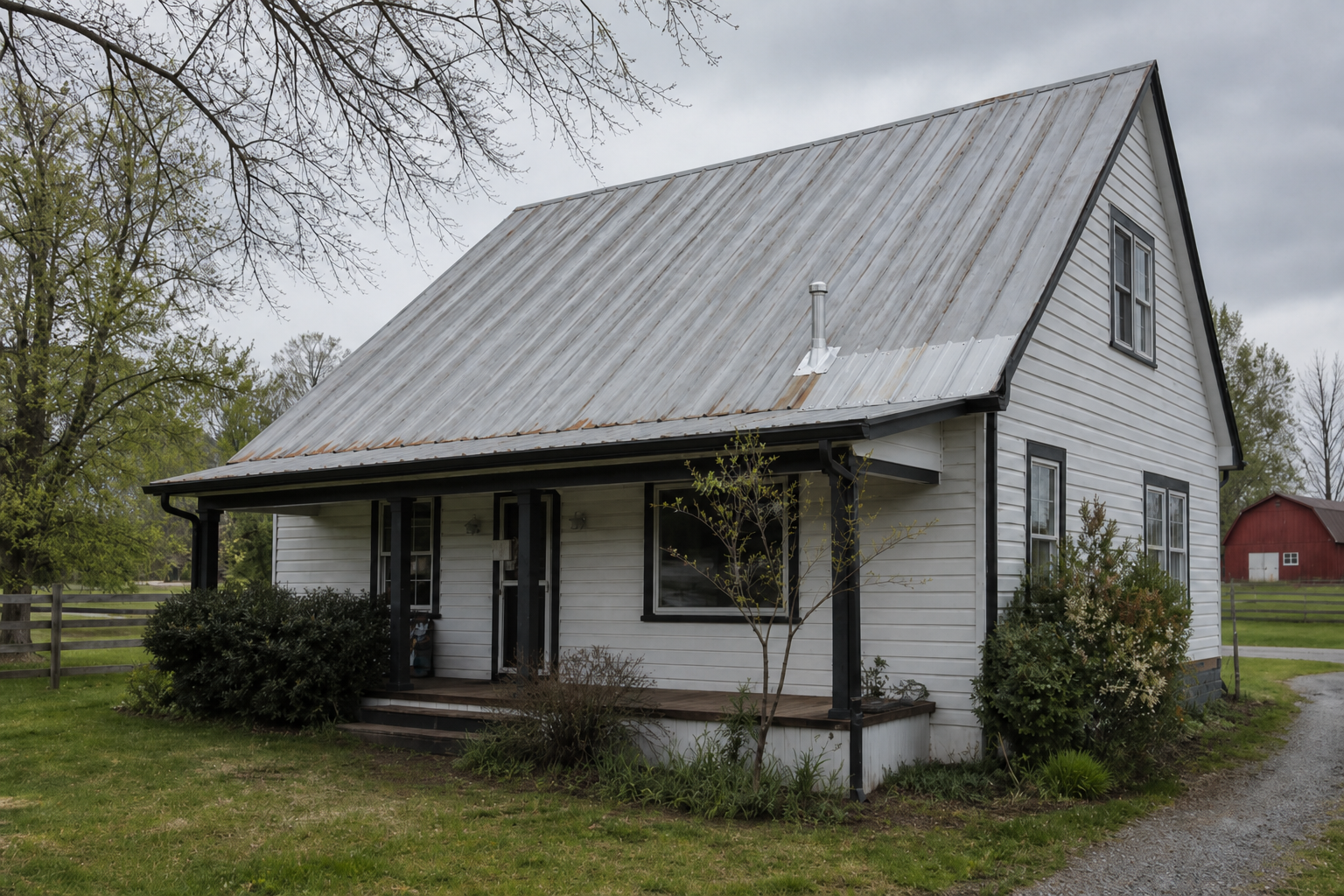 Establishing property view after work on a roofing scenario typical of Langley acreage farmhouses
