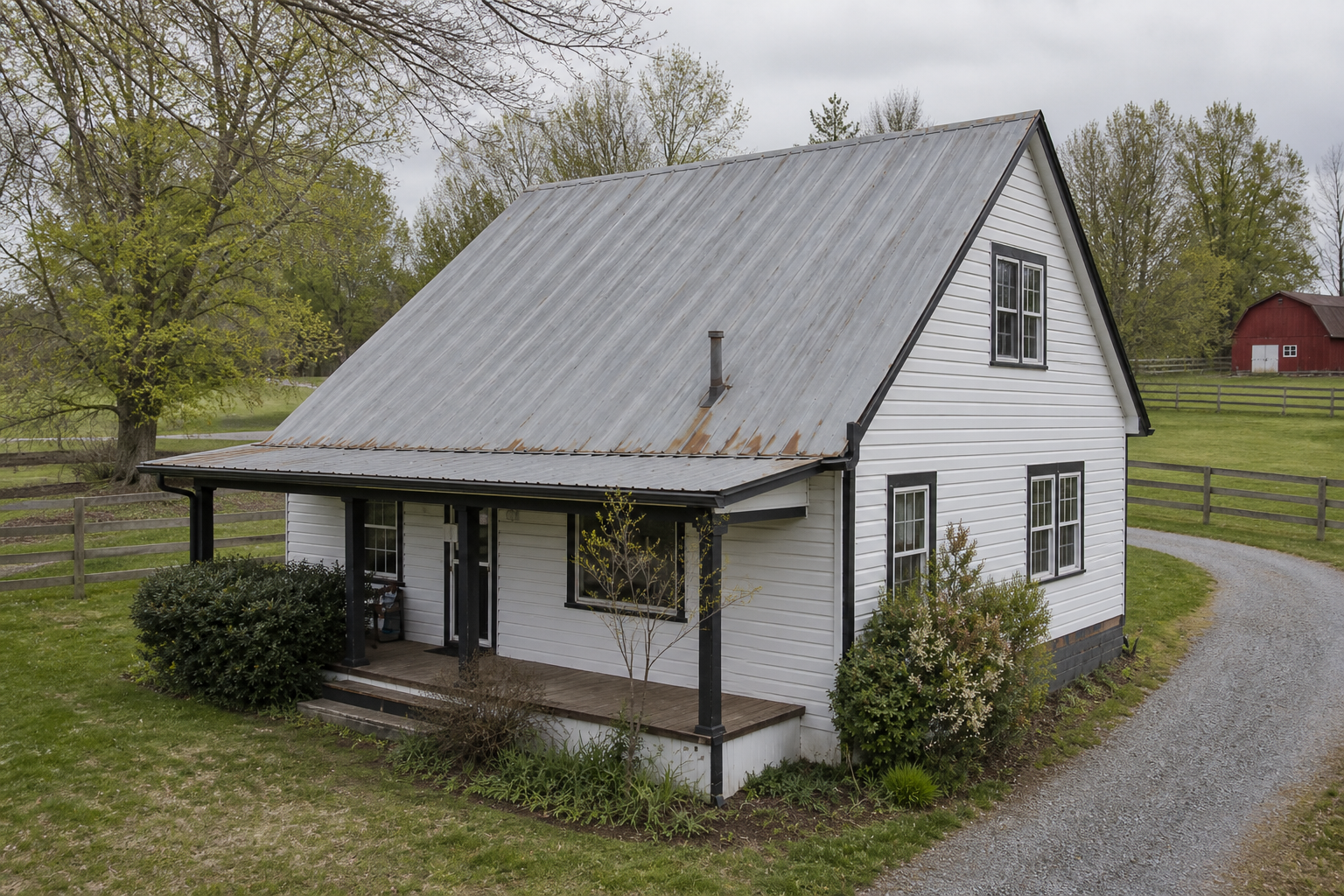 Alternate angle of the failure before work on a roofing scenario typical of Langley acreage farmhouses