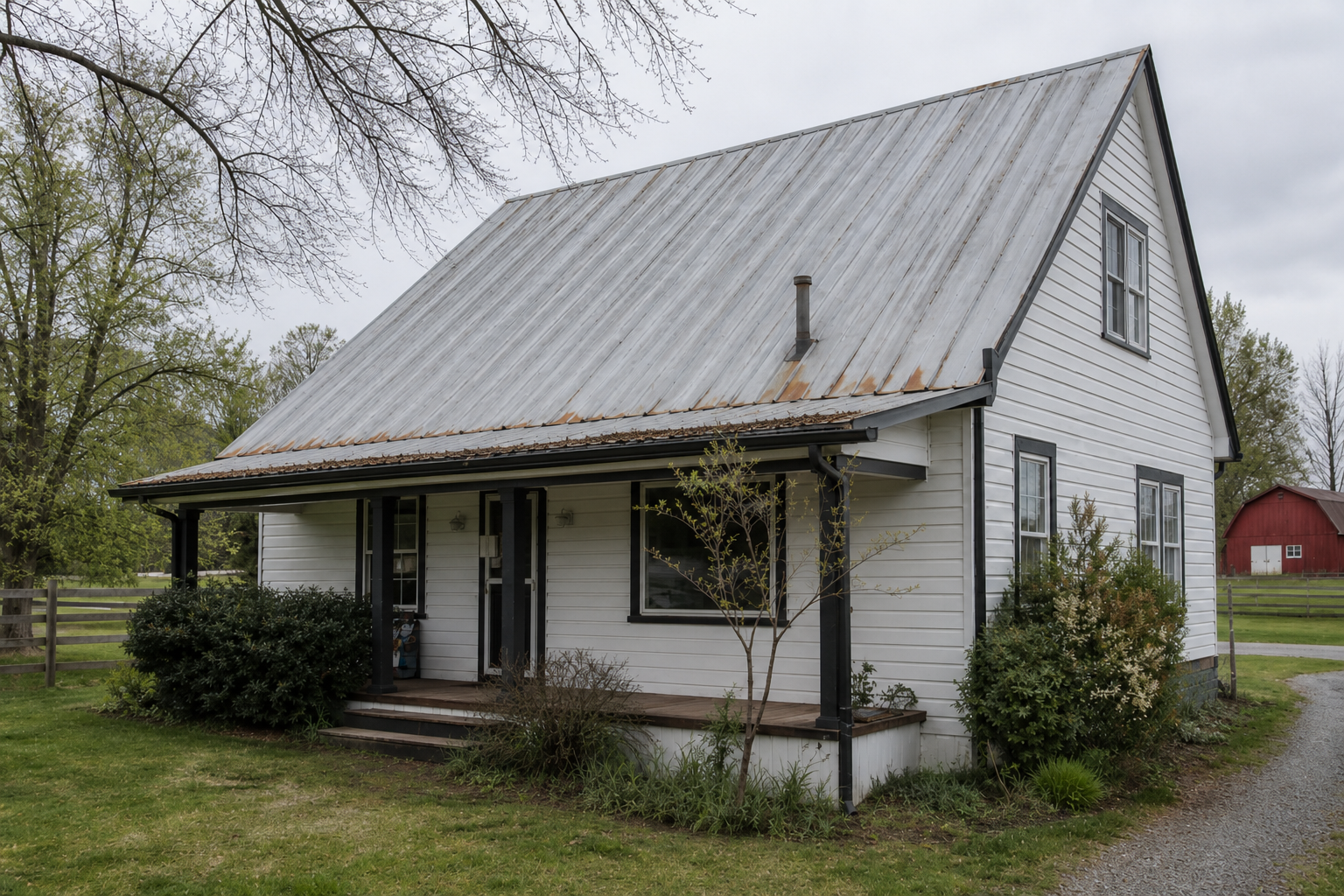 Eave, gutter, or secondary consequence detail before work on a roofing scenario typical of Langley acreage farmhouses