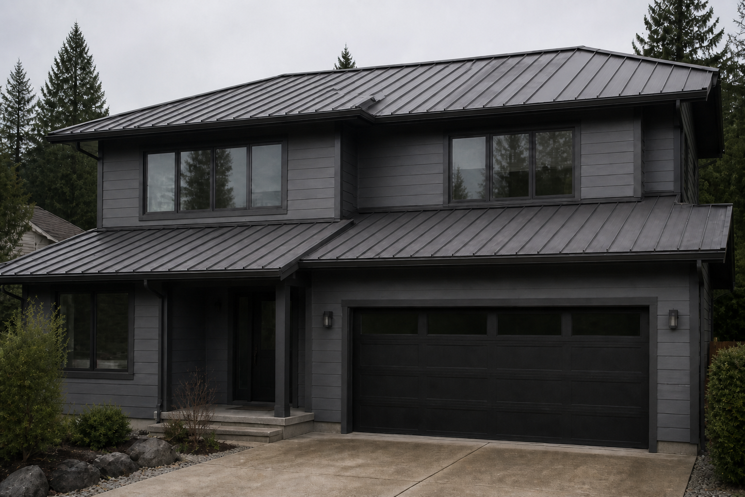 Establishing property view after work on a roofing scenario typical of Port Moody contemporary homes
