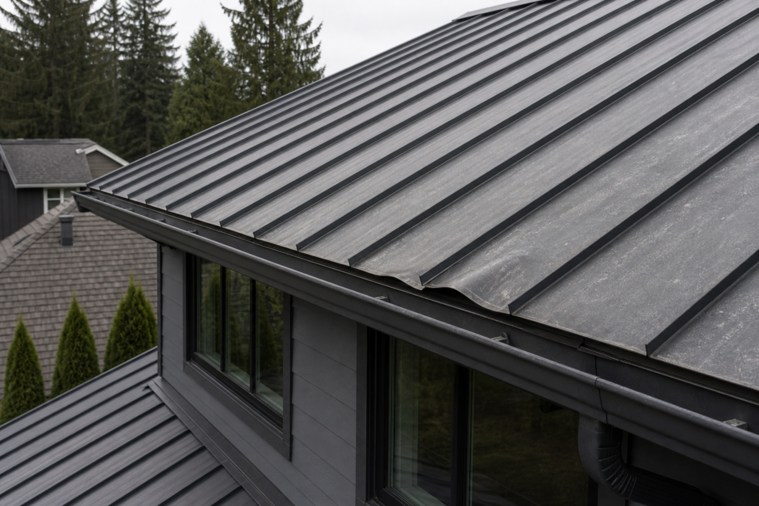 Eave, gutter, or secondary consequence detail before work on a roofing scenario typical of Port Moody contemporary homes