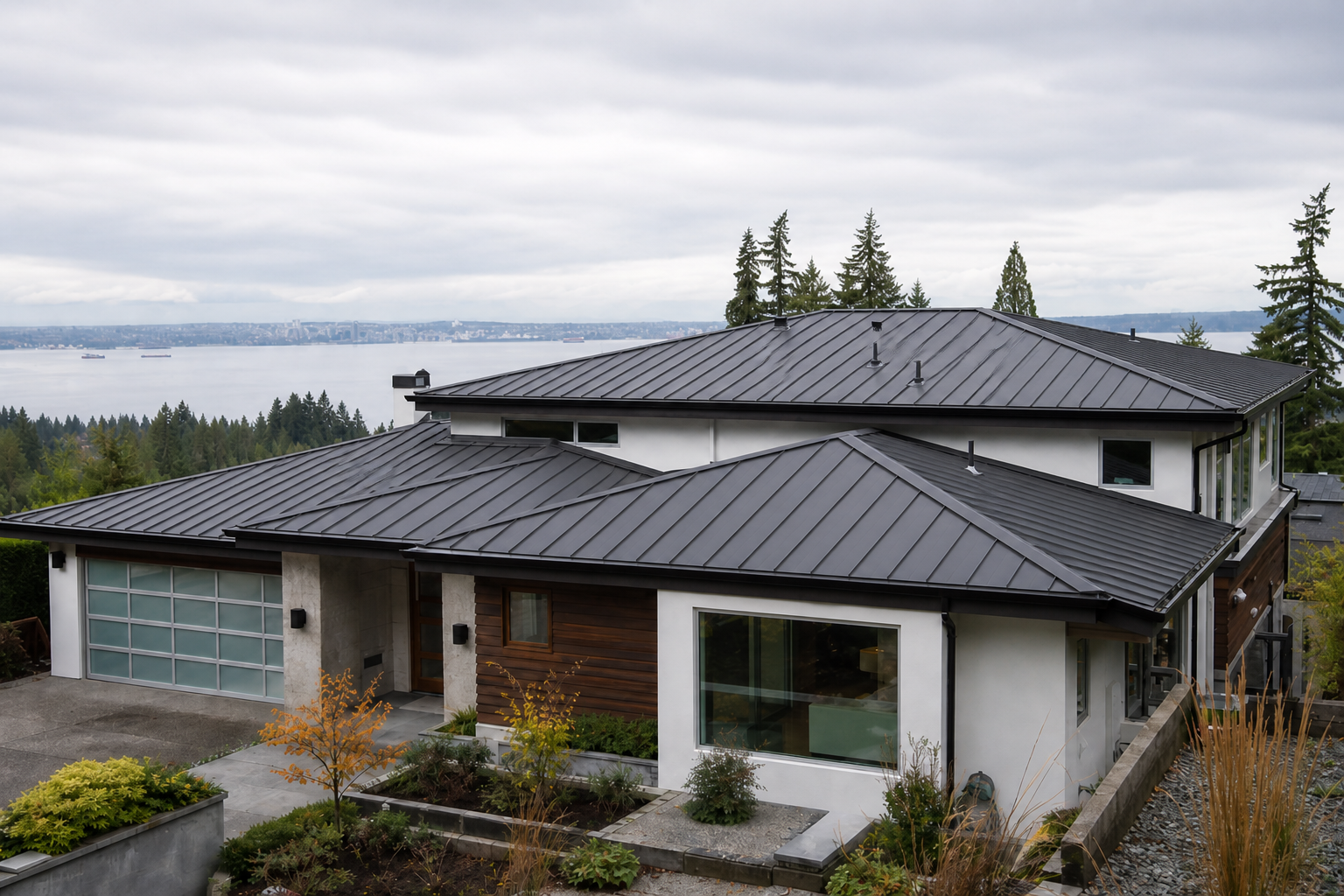 Matching alternate angle after work on a roofing scenario typical of West Vancouver modern homes