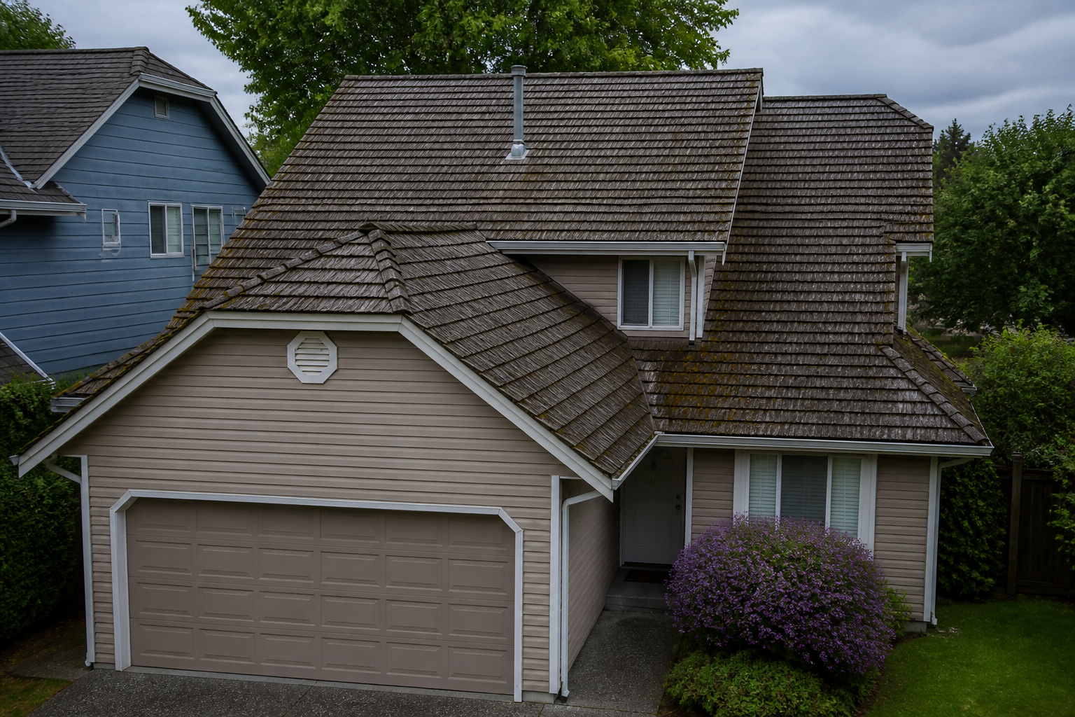 Tight technical failure detail before work on a roofing scenario typical of Coquitlam family homes