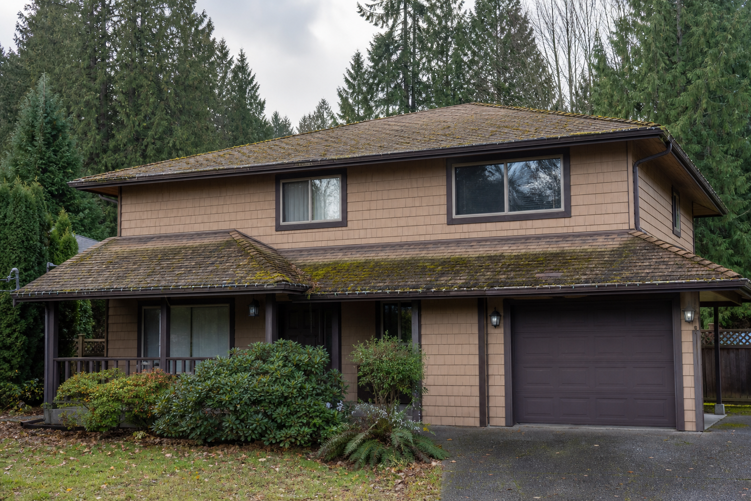 Establishing property view before work on a roofing scenario typical of Maple Ridge forest-edge homes
