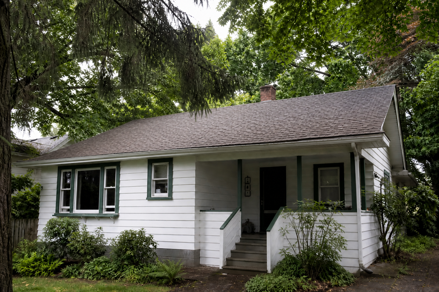 Establishing property view after work on a roofing scenario typical of West Vancouver cottage homes