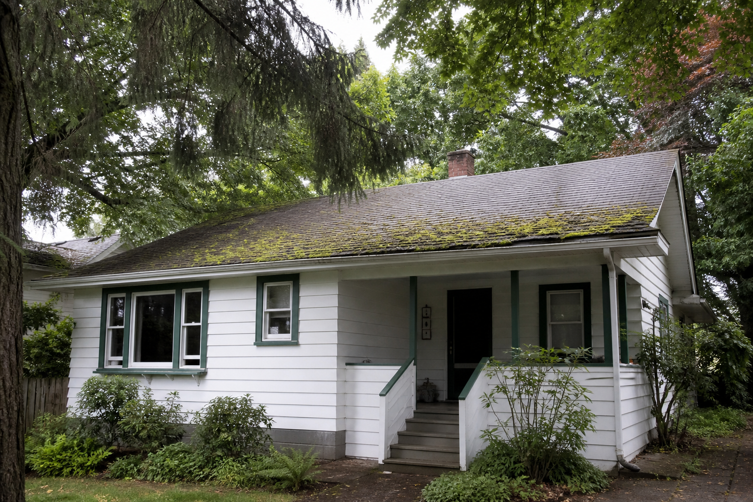 Establishing property view before work on a roofing scenario typical of West Vancouver cottage homes