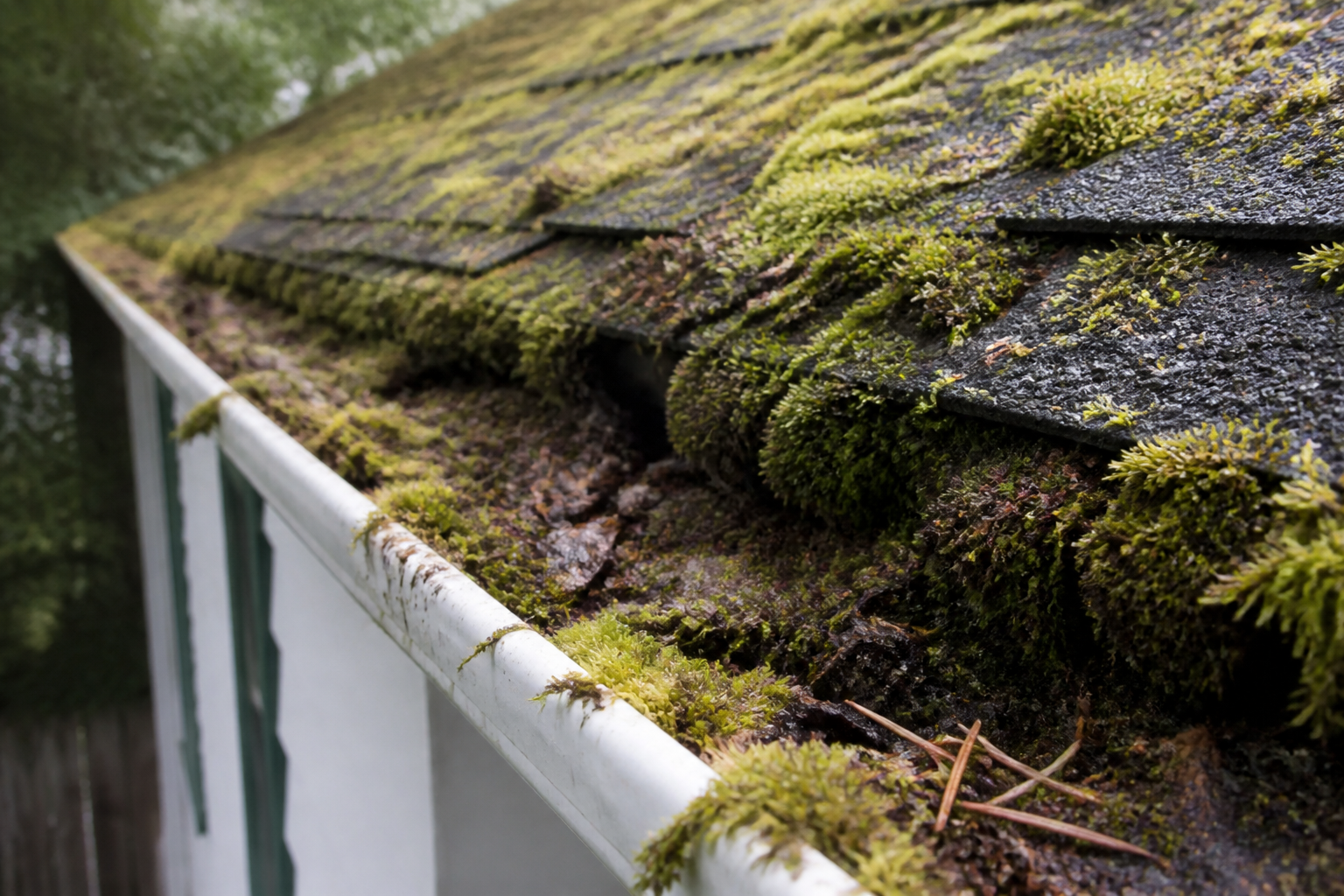 Eave, gutter, or secondary consequence detail before work on a roofing scenario typical of West Vancouver cottage homes