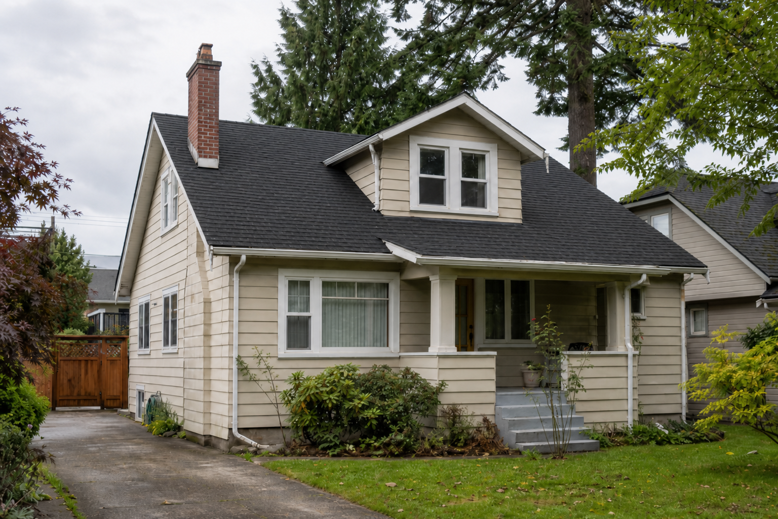Establishing property view after work on a roofing scenario typical of Burnaby and East Vancouver bungalows