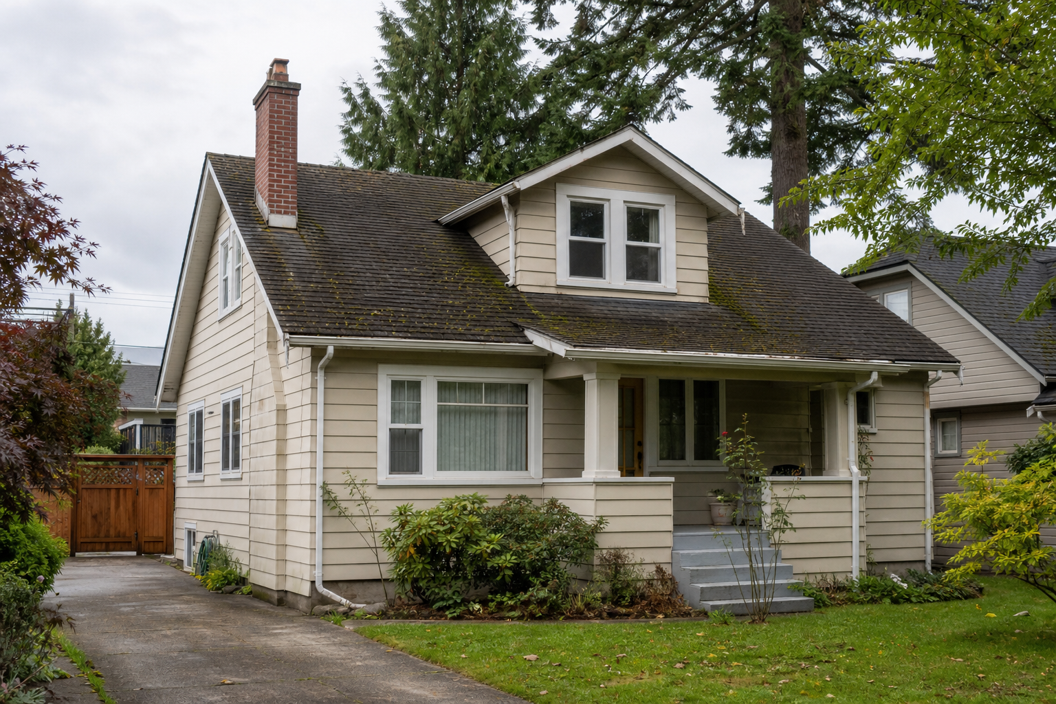 Establishing property view before work on a roofing scenario typical of Burnaby and East Vancouver bungalows