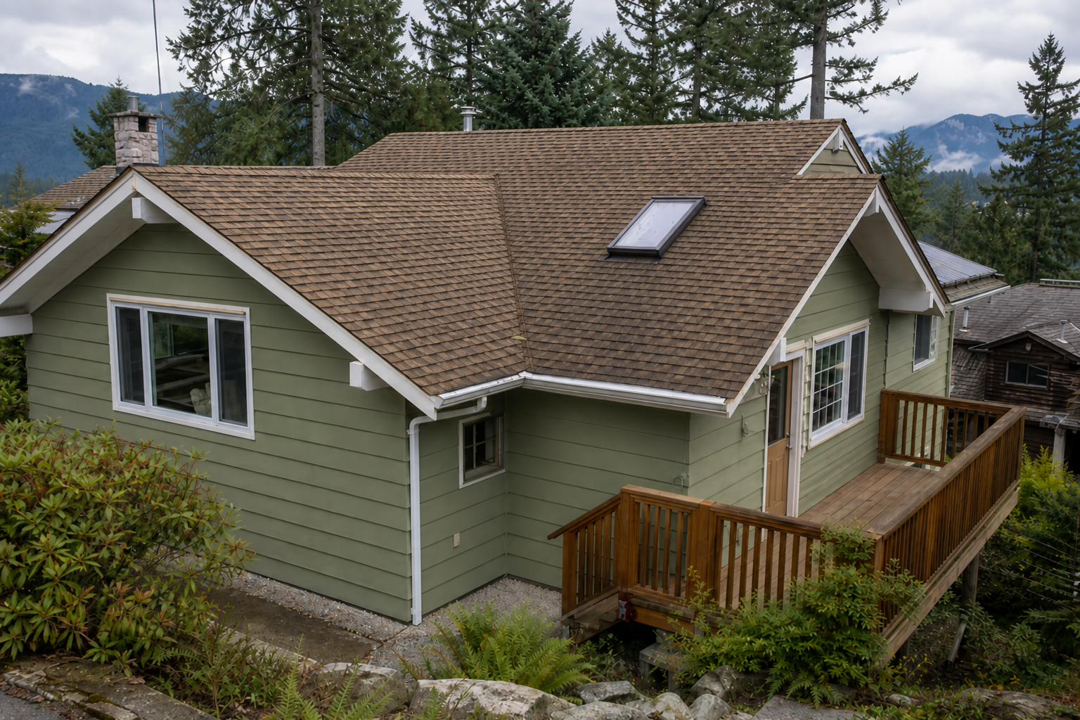 Establishing property view after work on a roofing scenario typical of North Vancouver 1990s homes