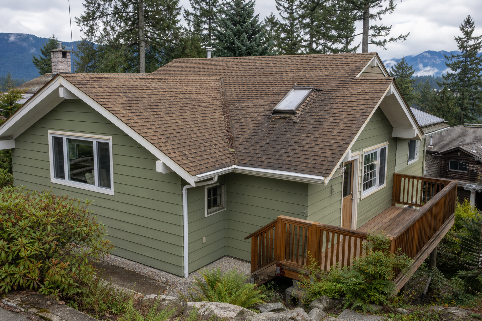 Establishing property view before work on a roofing scenario typical of North Vancouver 1990s homes