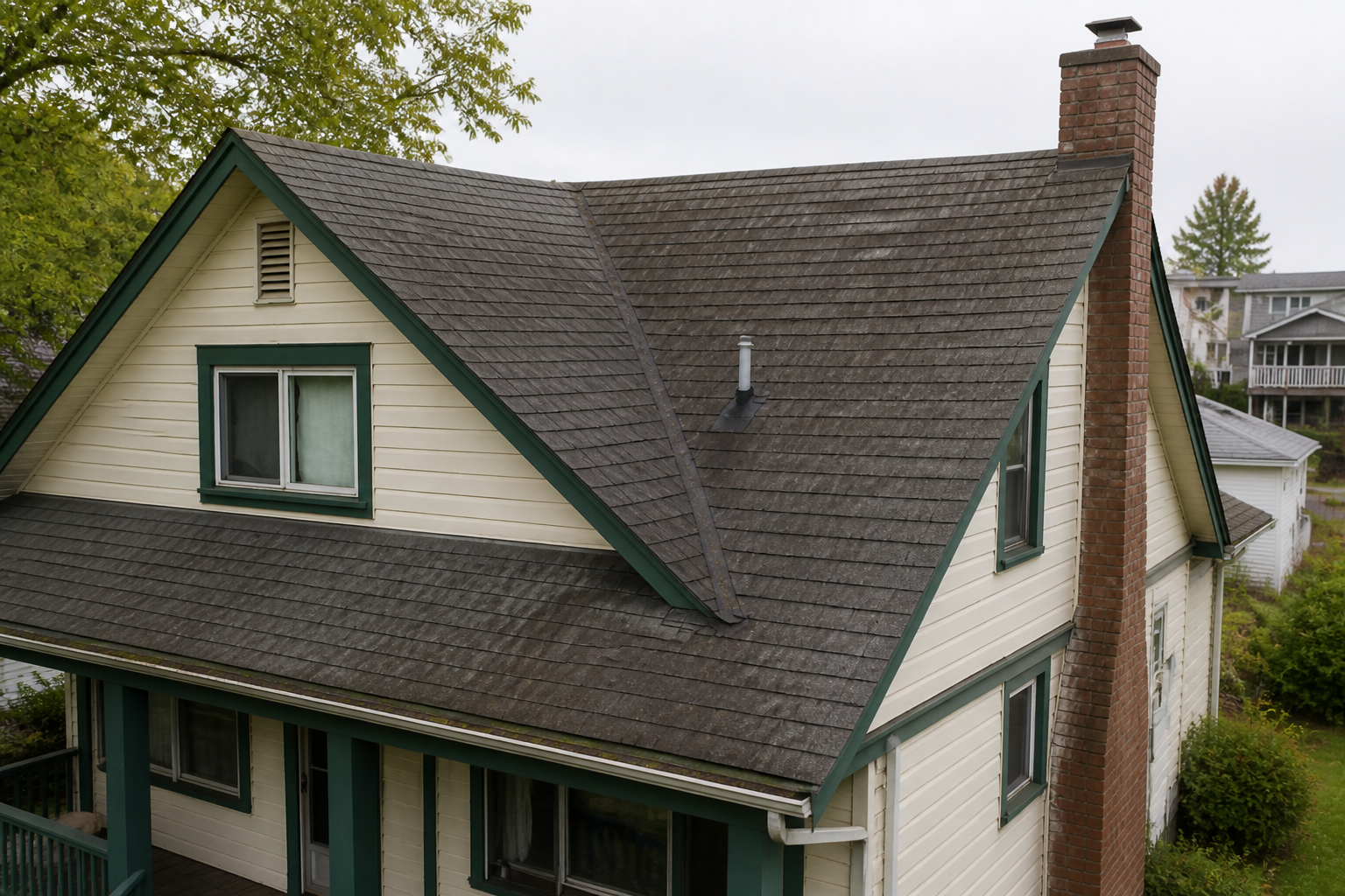 Matching alternate angle after work on a roofing scenario typical of New Westminster heritage-style homes